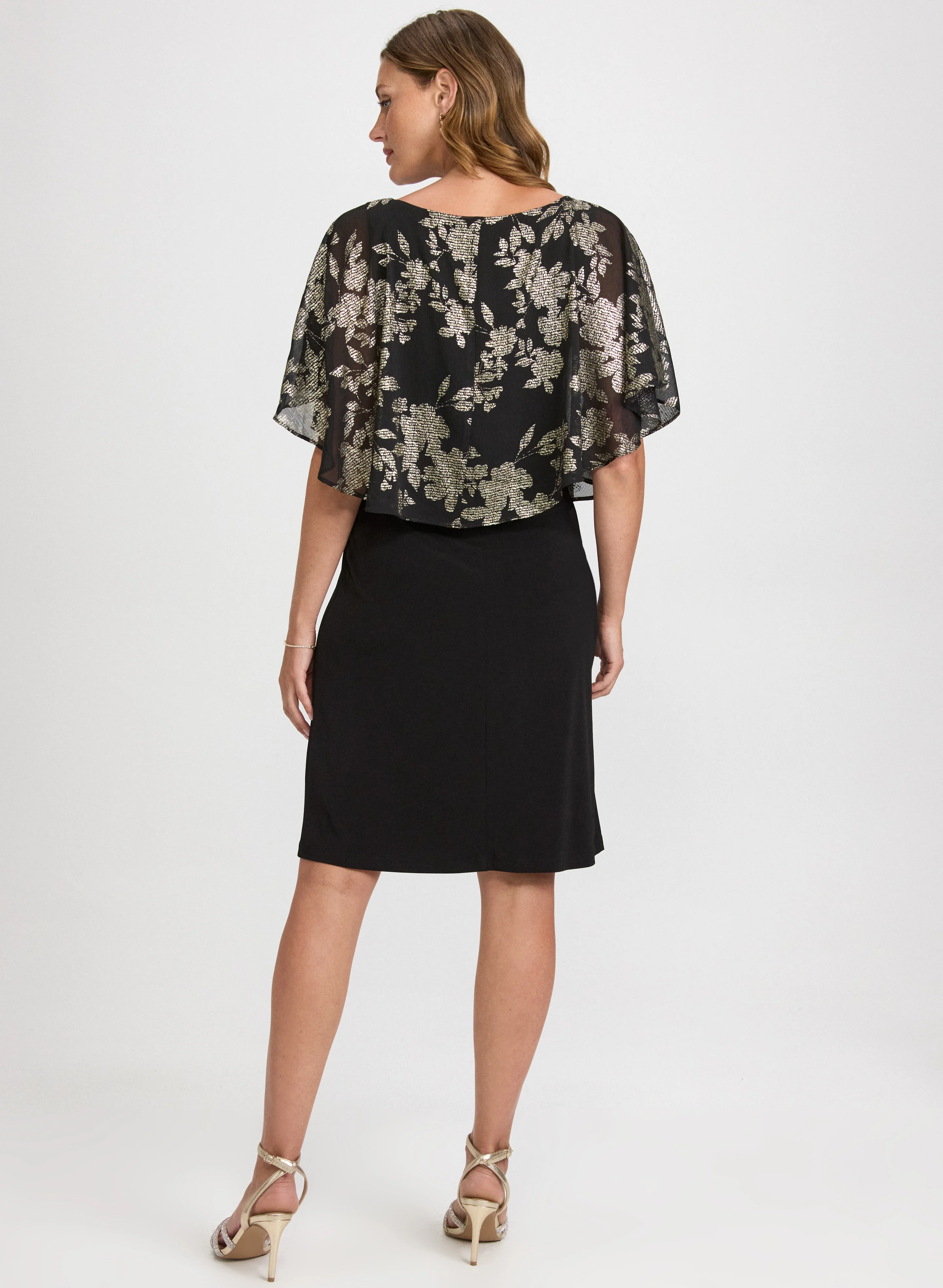 Metallic Floral Overlay Dress - Image 3