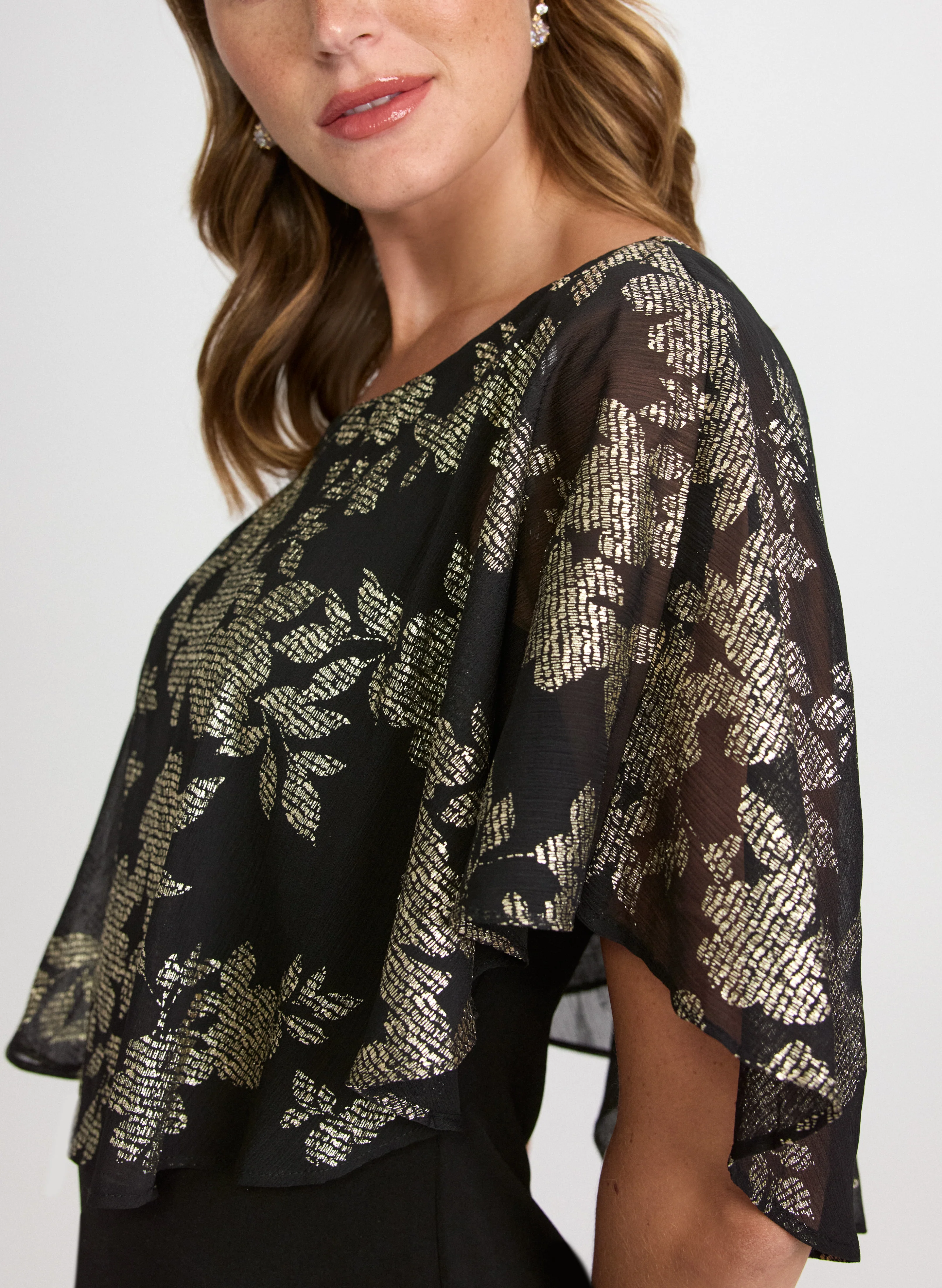 Metallic Floral Overlay Dress - Image 5