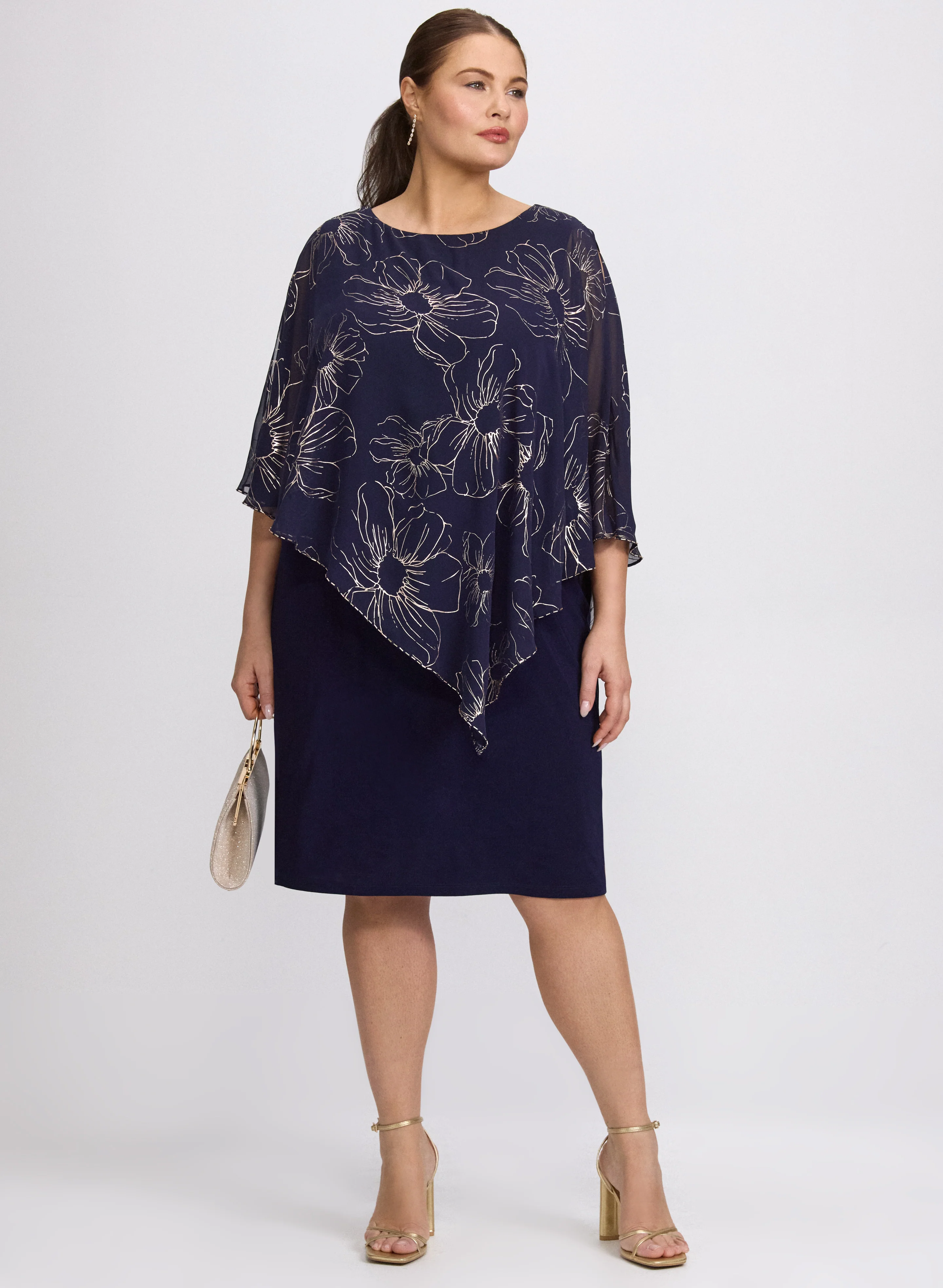 Metallic Floral Overlay Dress