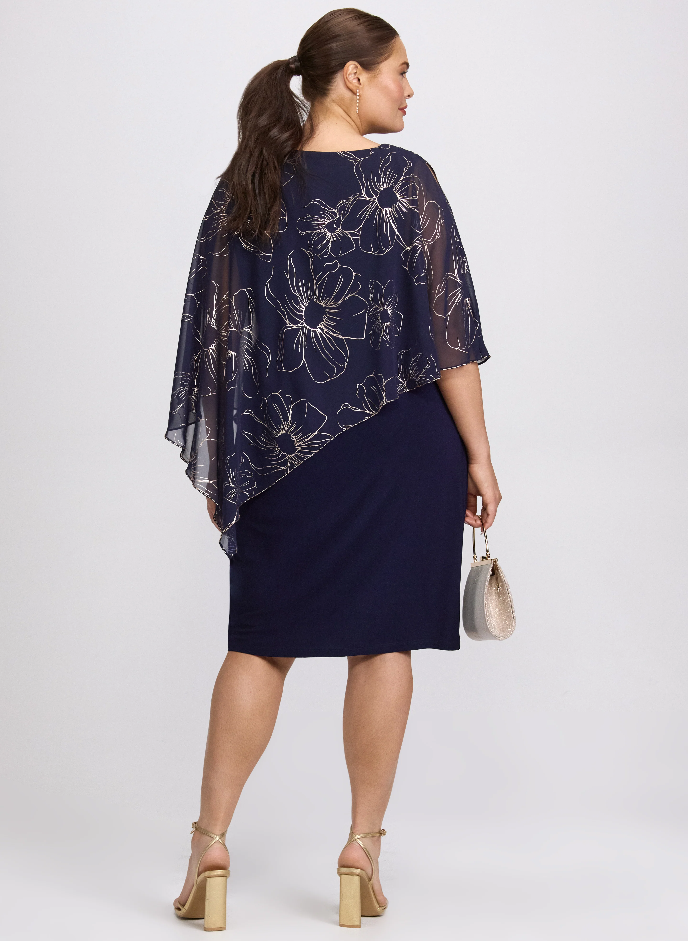 Metallic Floral Overlay Dress - Image 4