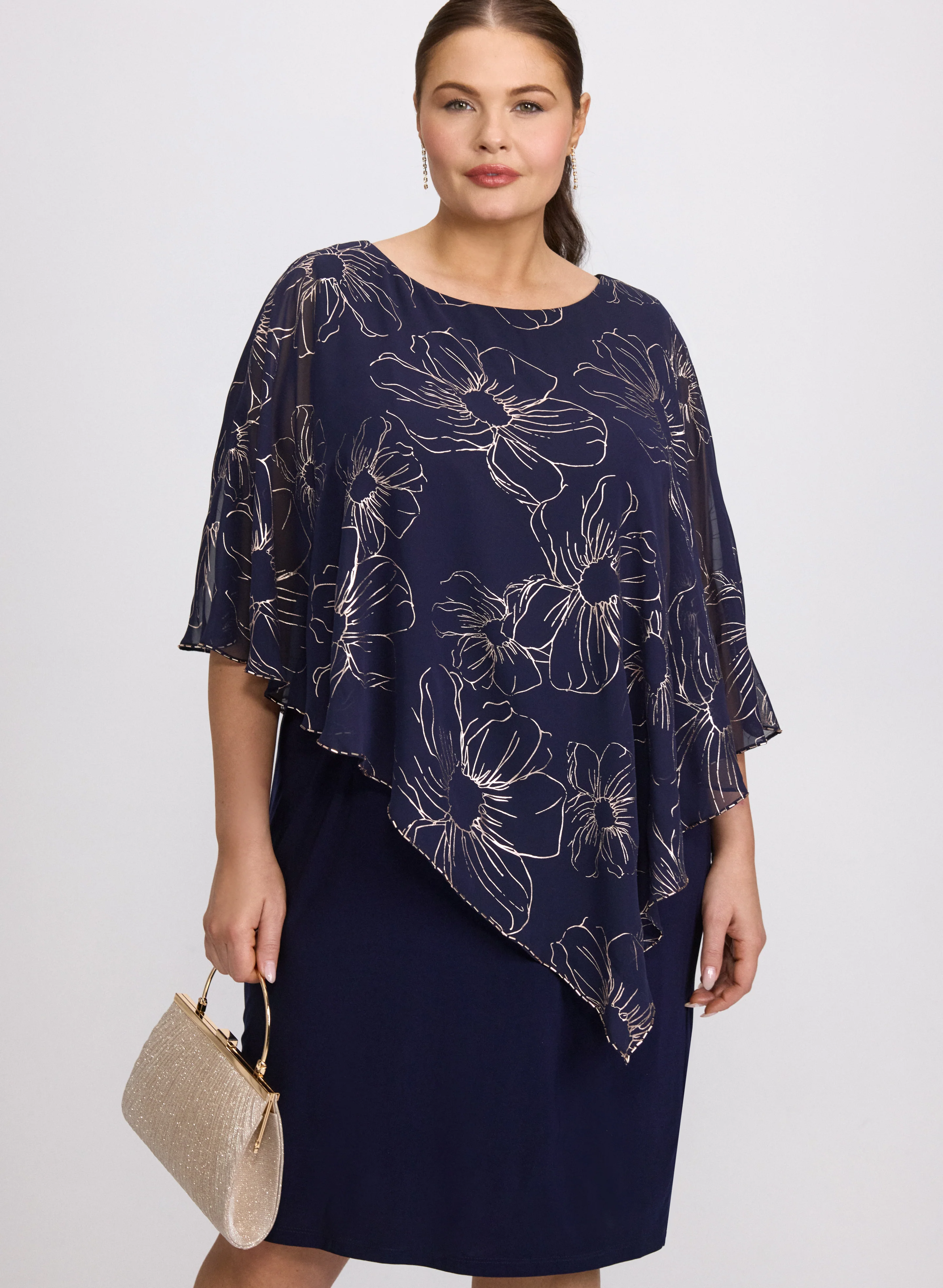 Metallic Floral Overlay Dress - Image 5
