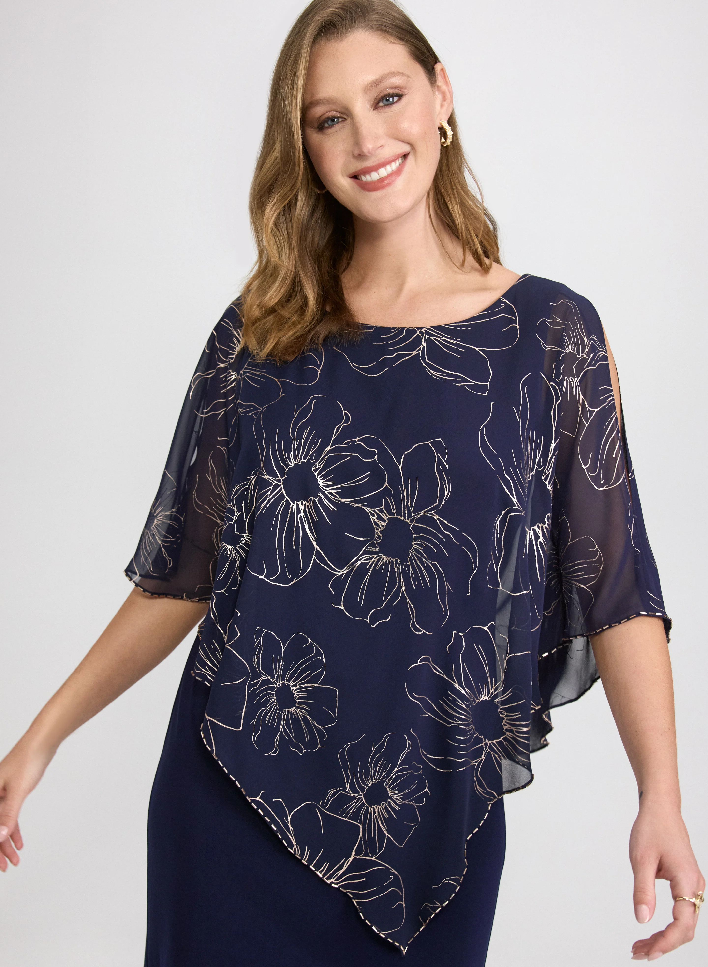 Metallic Floral Overlay Dress - Image 7