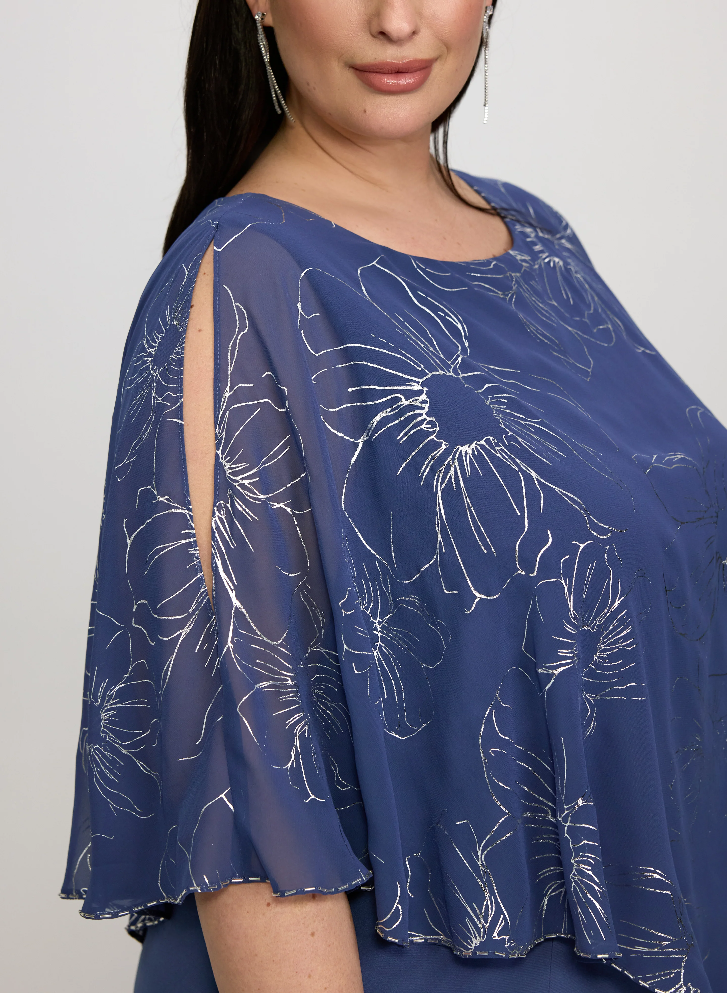 Metallic Floral Overlay Dress - Image 2