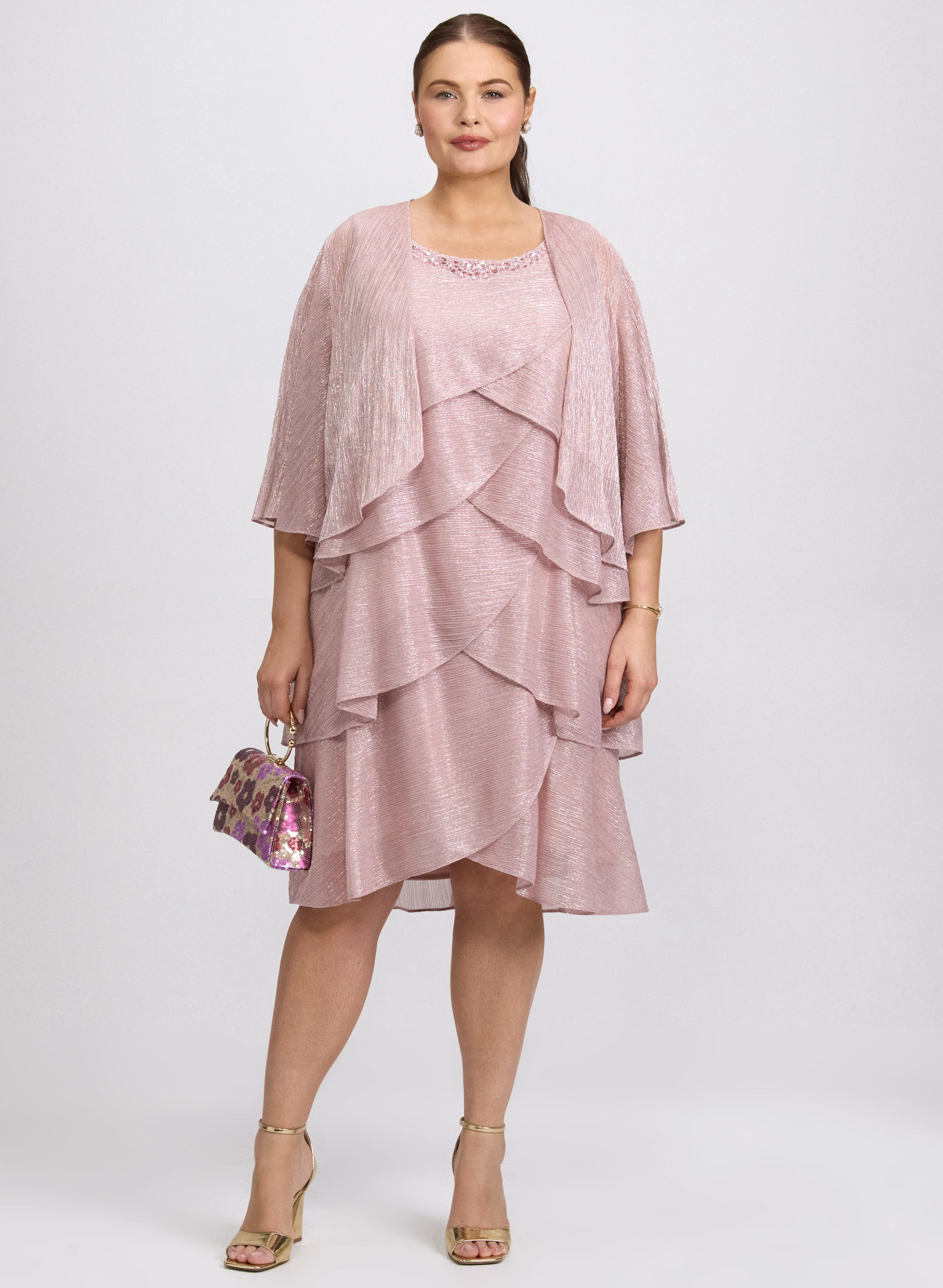 Metallic Jacket & Tiered Dress Set