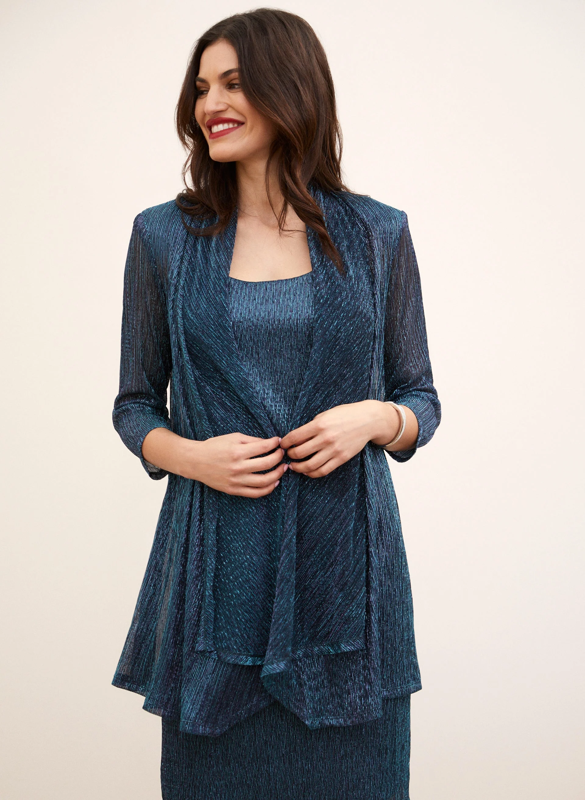 Metallic Plisse Dress & Jacket Set - Image 4