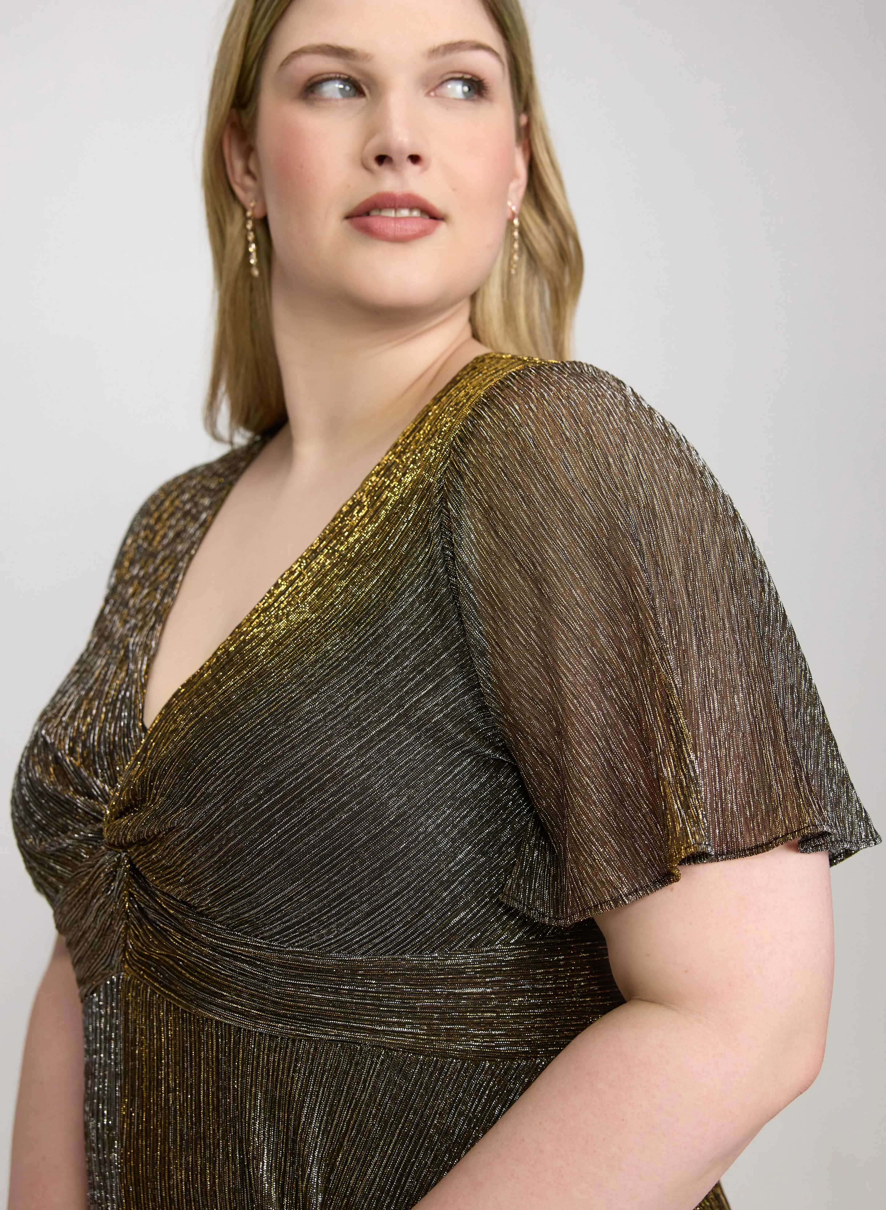 Metallic V-Neck Dress - Image 3
