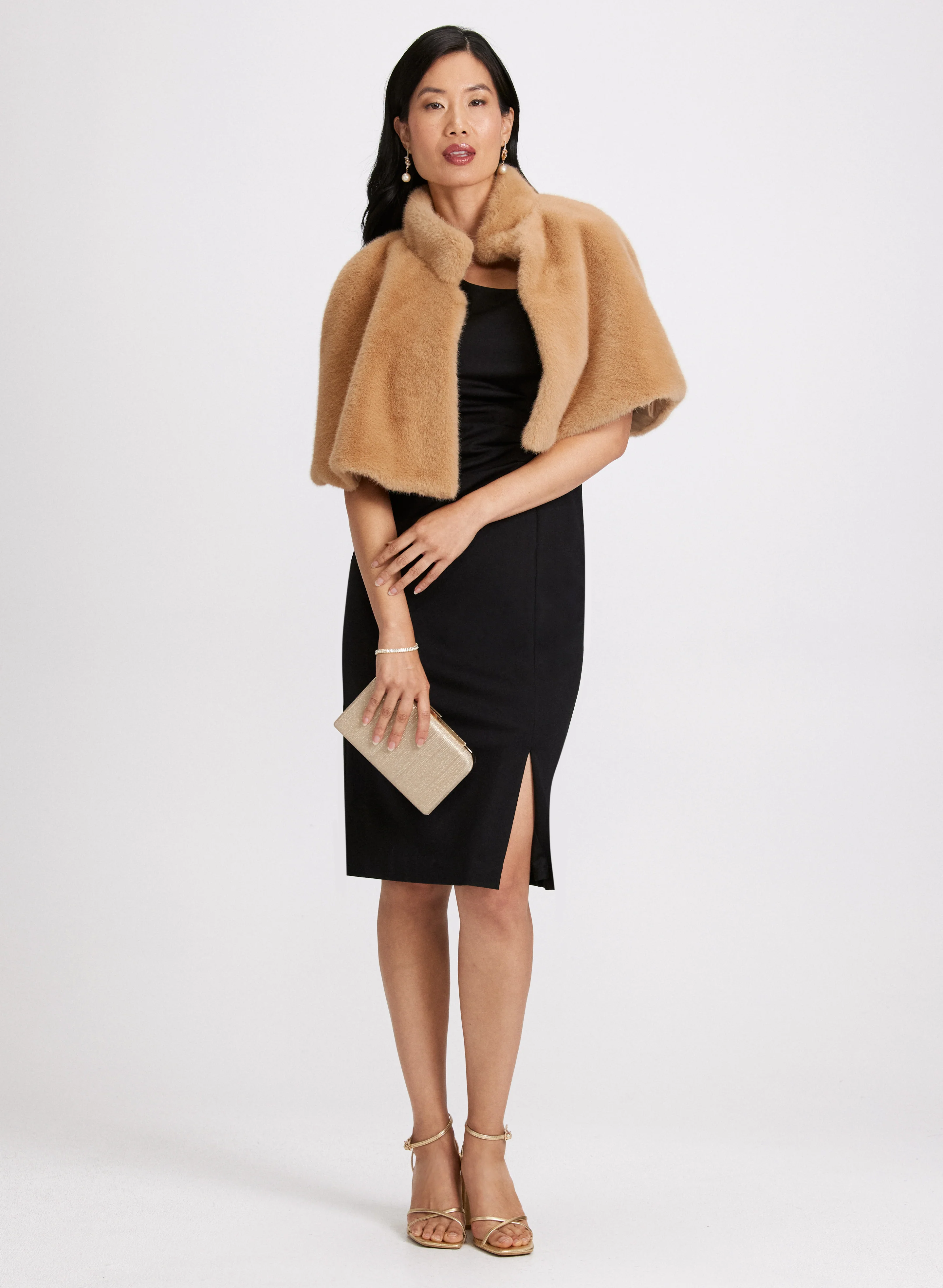 Mock Neck Faux Fur Cape - Image 3
