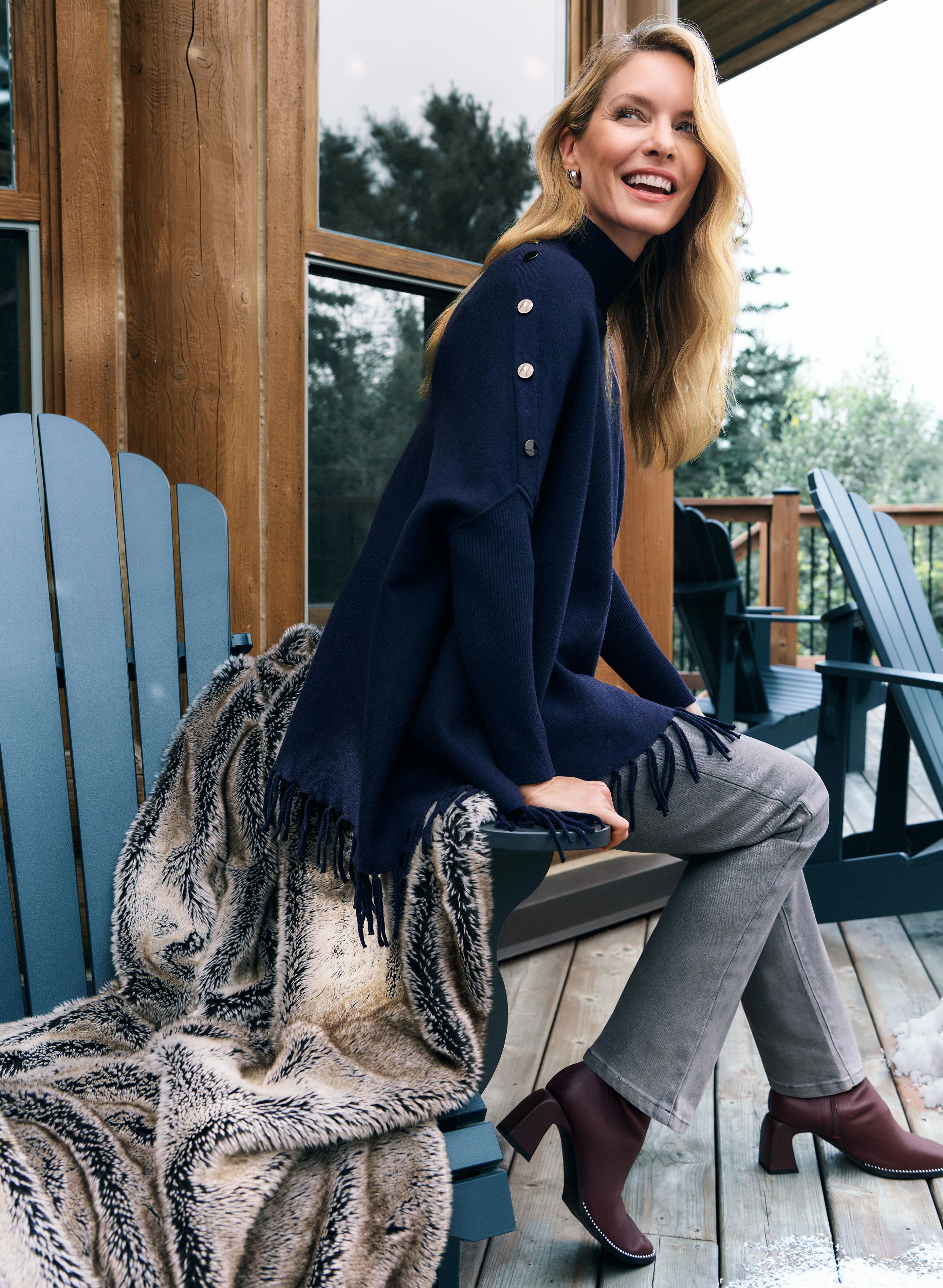 Mock Neck Fringe Detail Sweater - Image 2