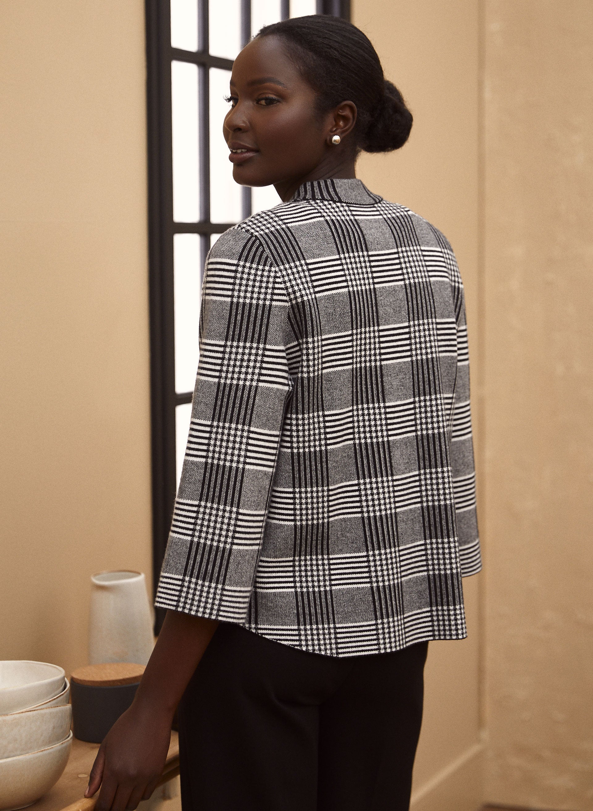 Mock Neck Plaid Cardigan - Image 4