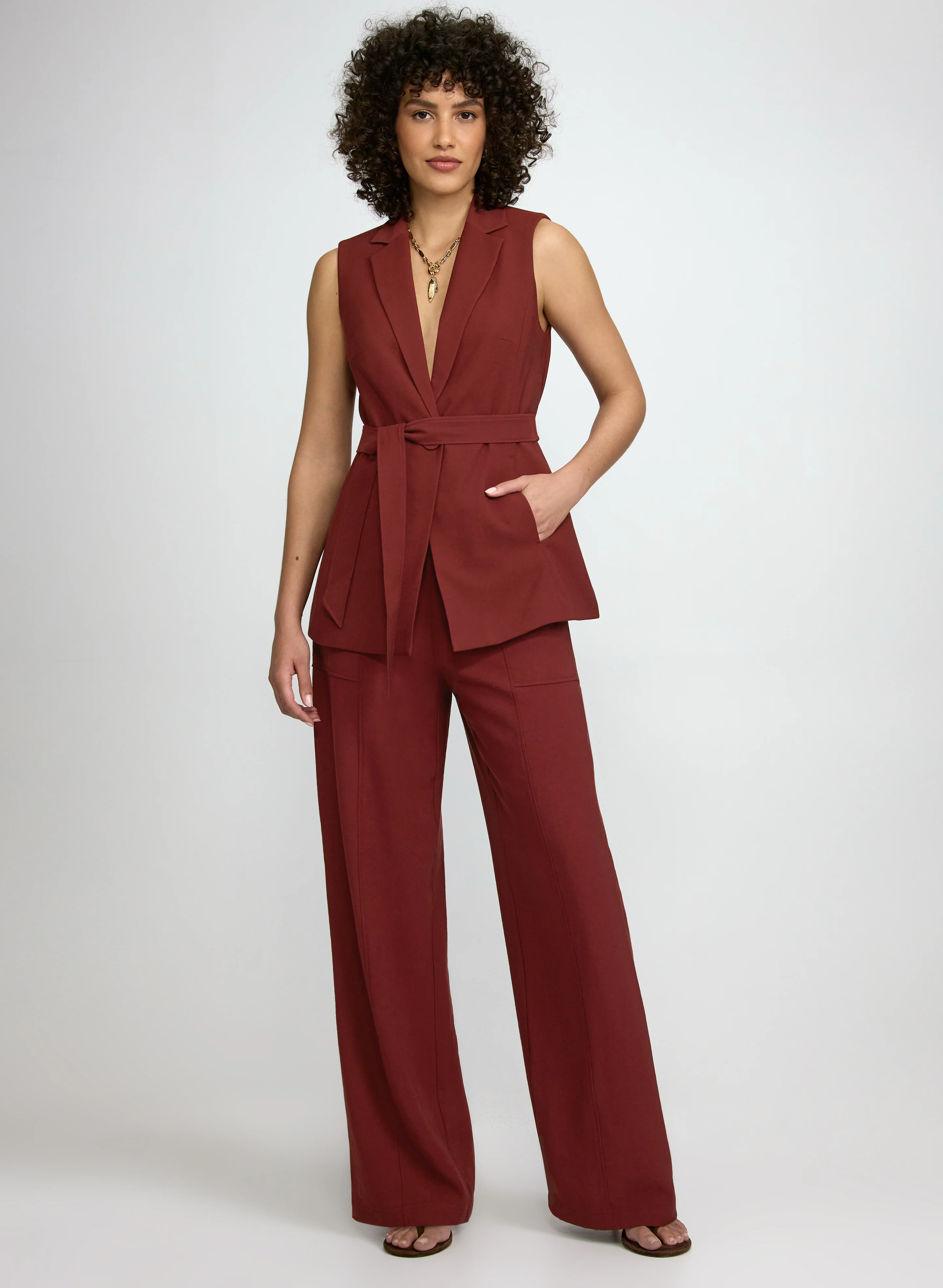 Notched Lapel Belted Vest - Image 4