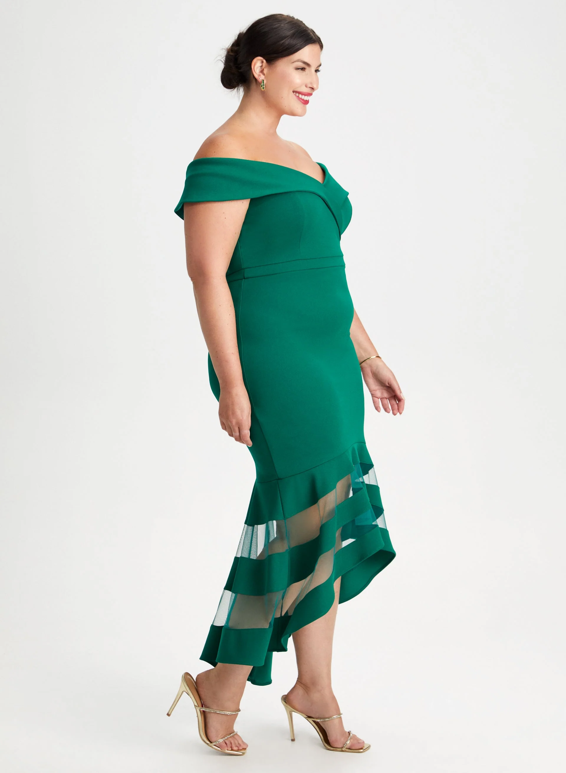 Off-the-Shoulder Mesh Detail Dress - Image 3