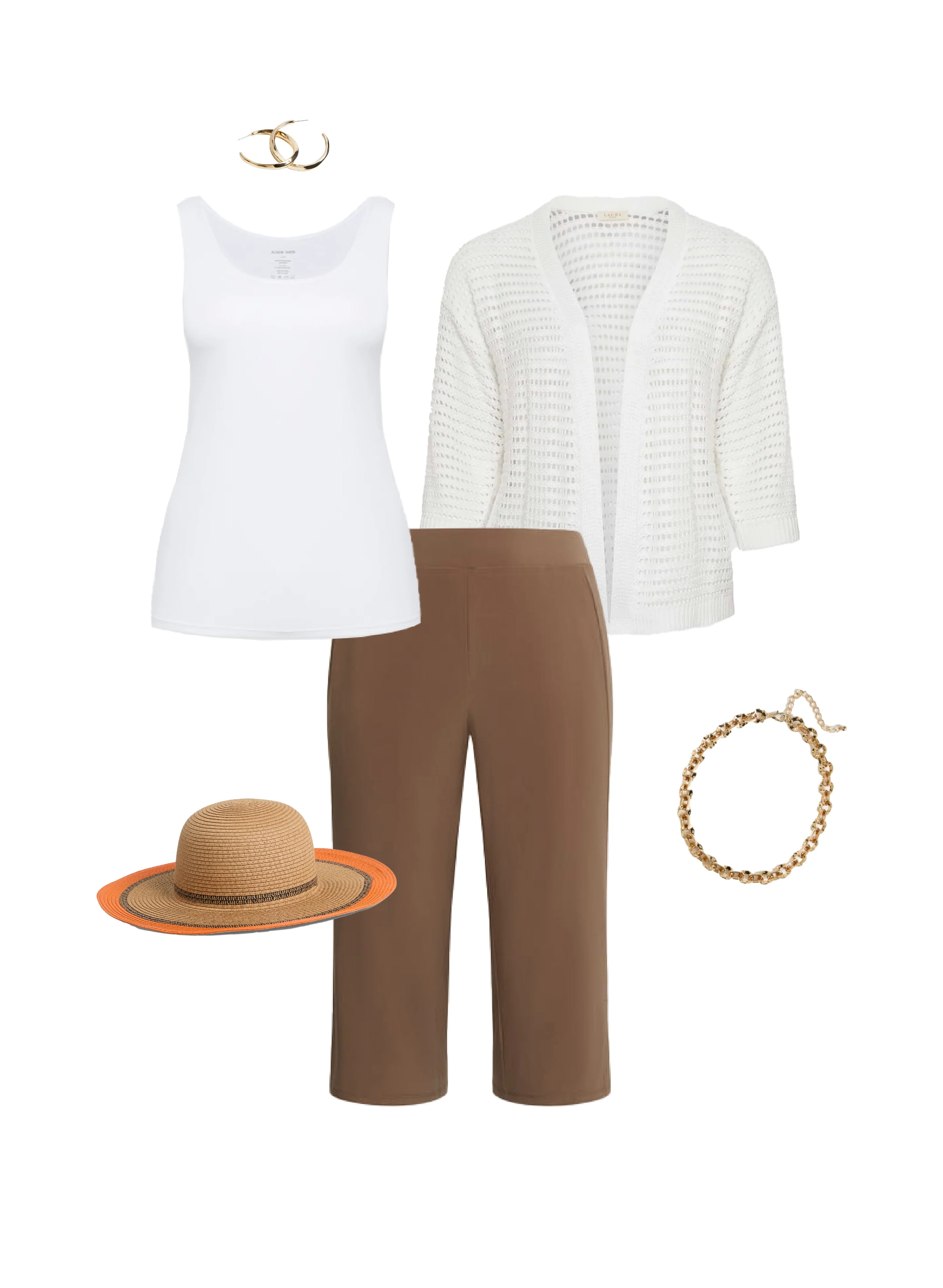 Open Front Knitted Cardigan & Side Slit Pull-On Capris