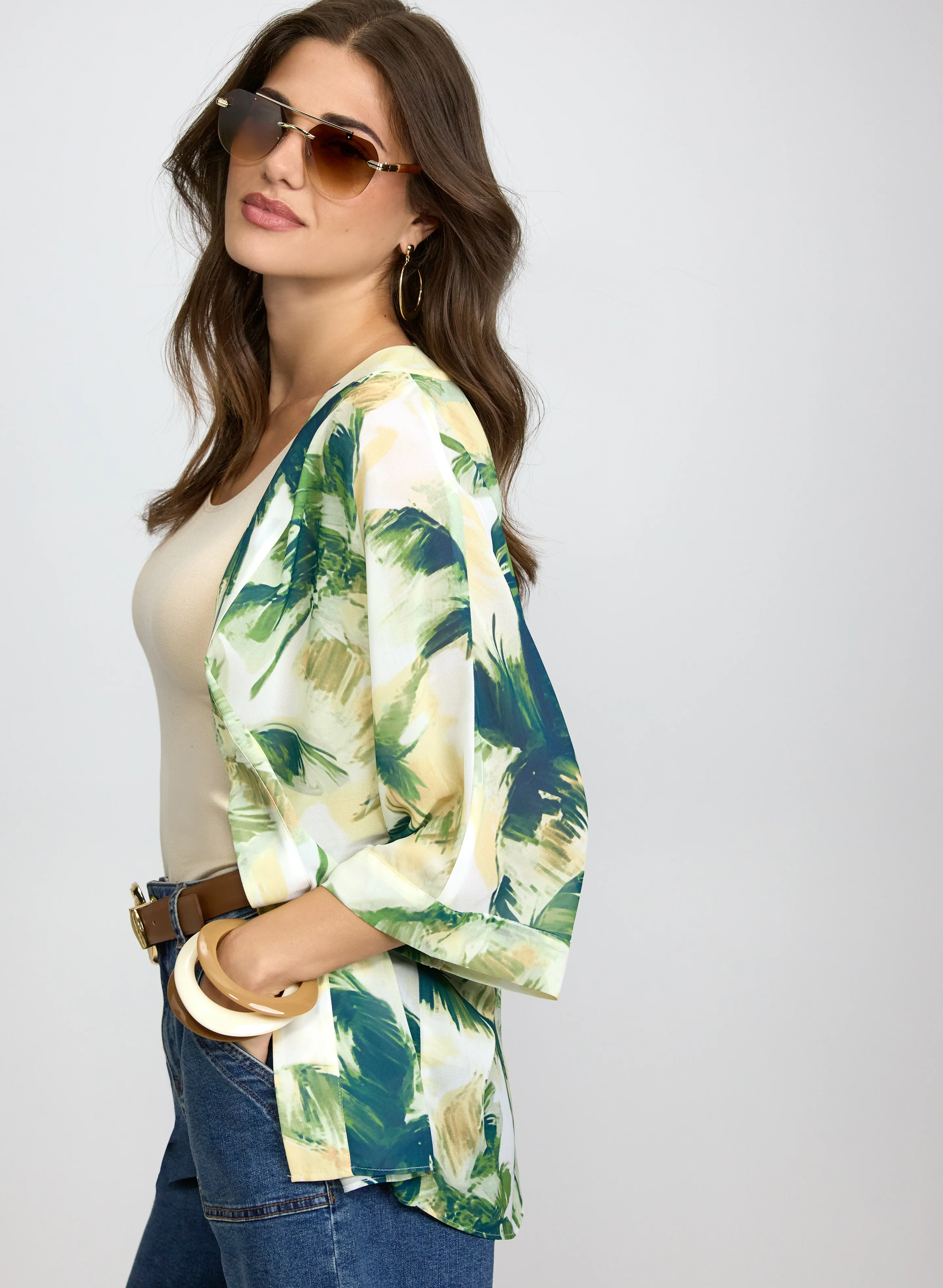 Open-Front Palm Print Blouse - Image 2