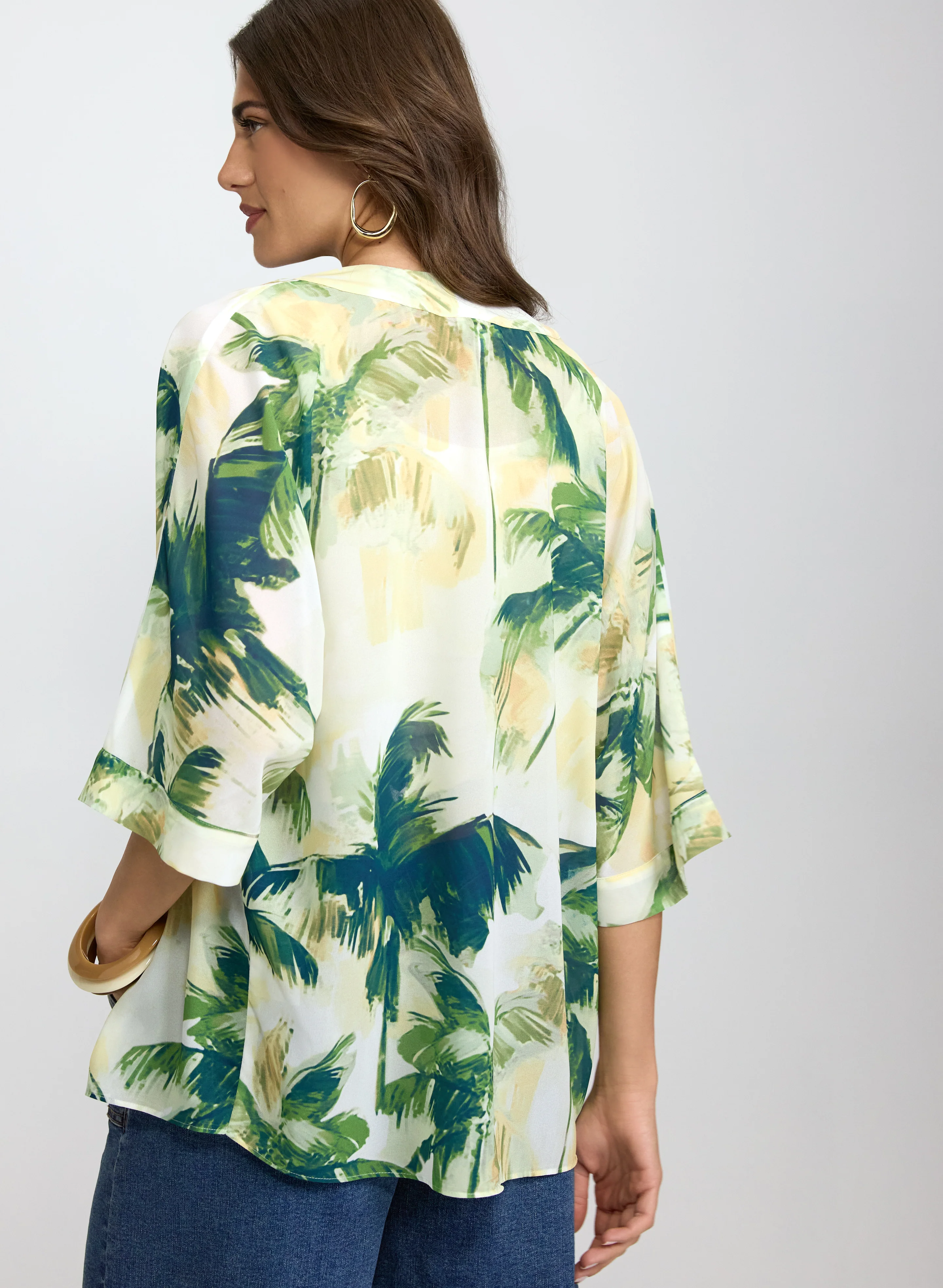 Open-Front Palm Print Blouse - Image 3