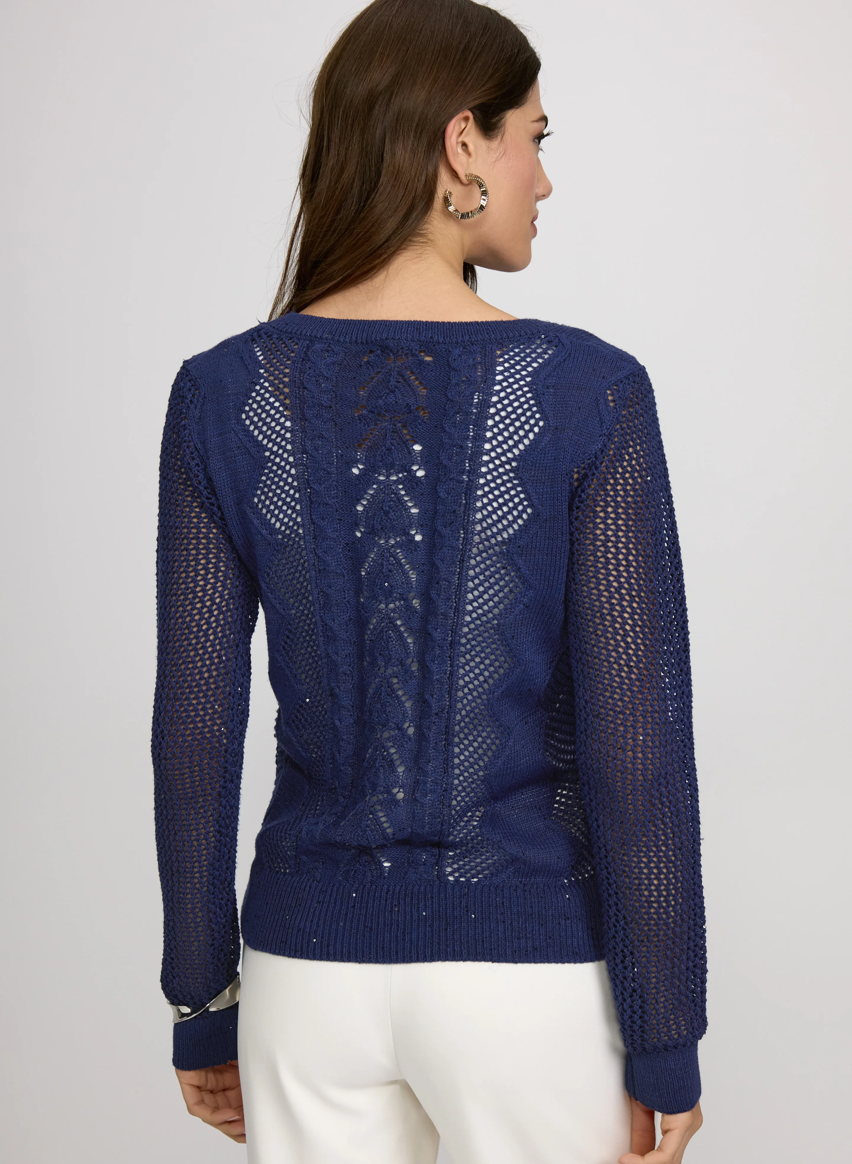 Open Knit Sequin Pullover - Image 4