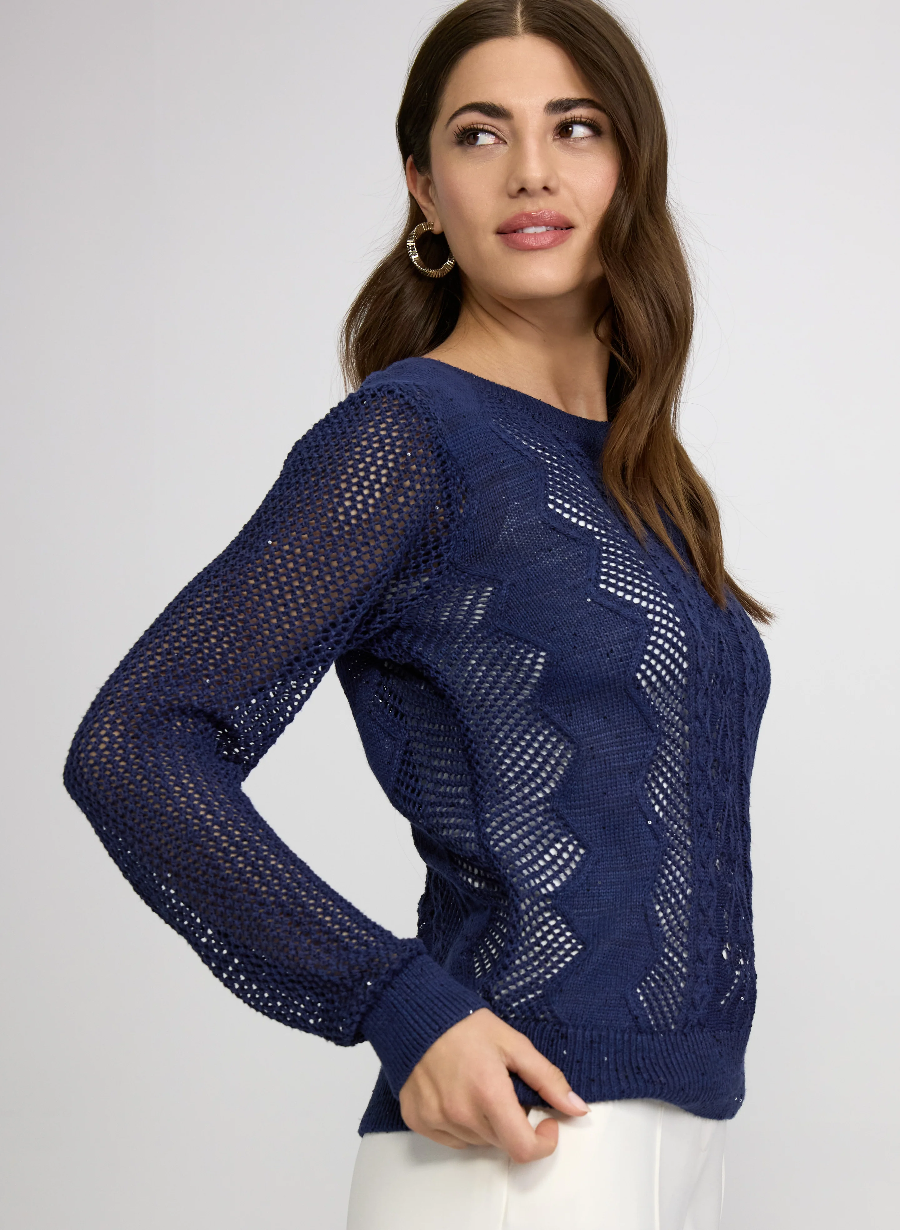 Open Knit Sequin Pullover - Image 5