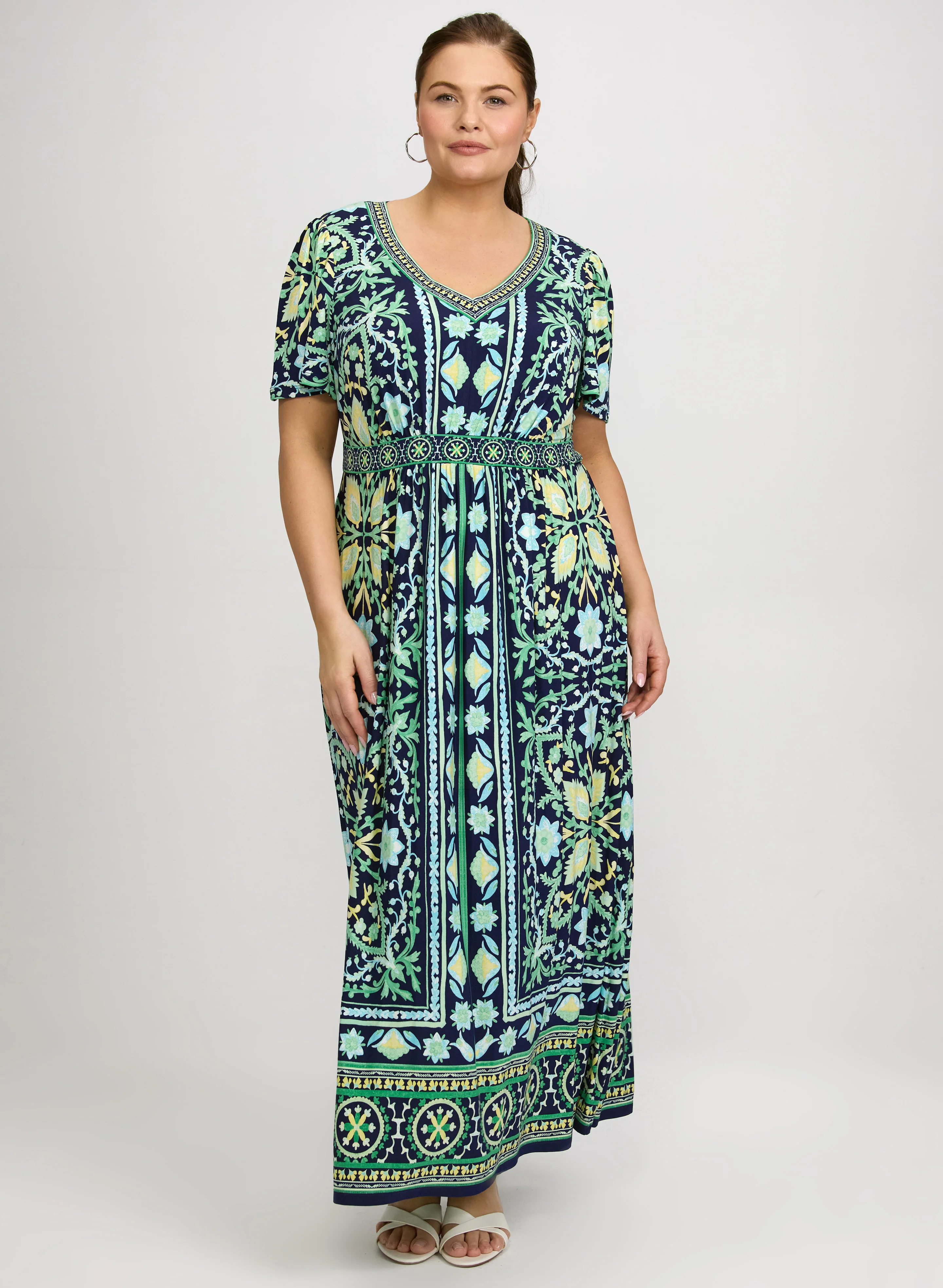 Ornate Floral Print Dress