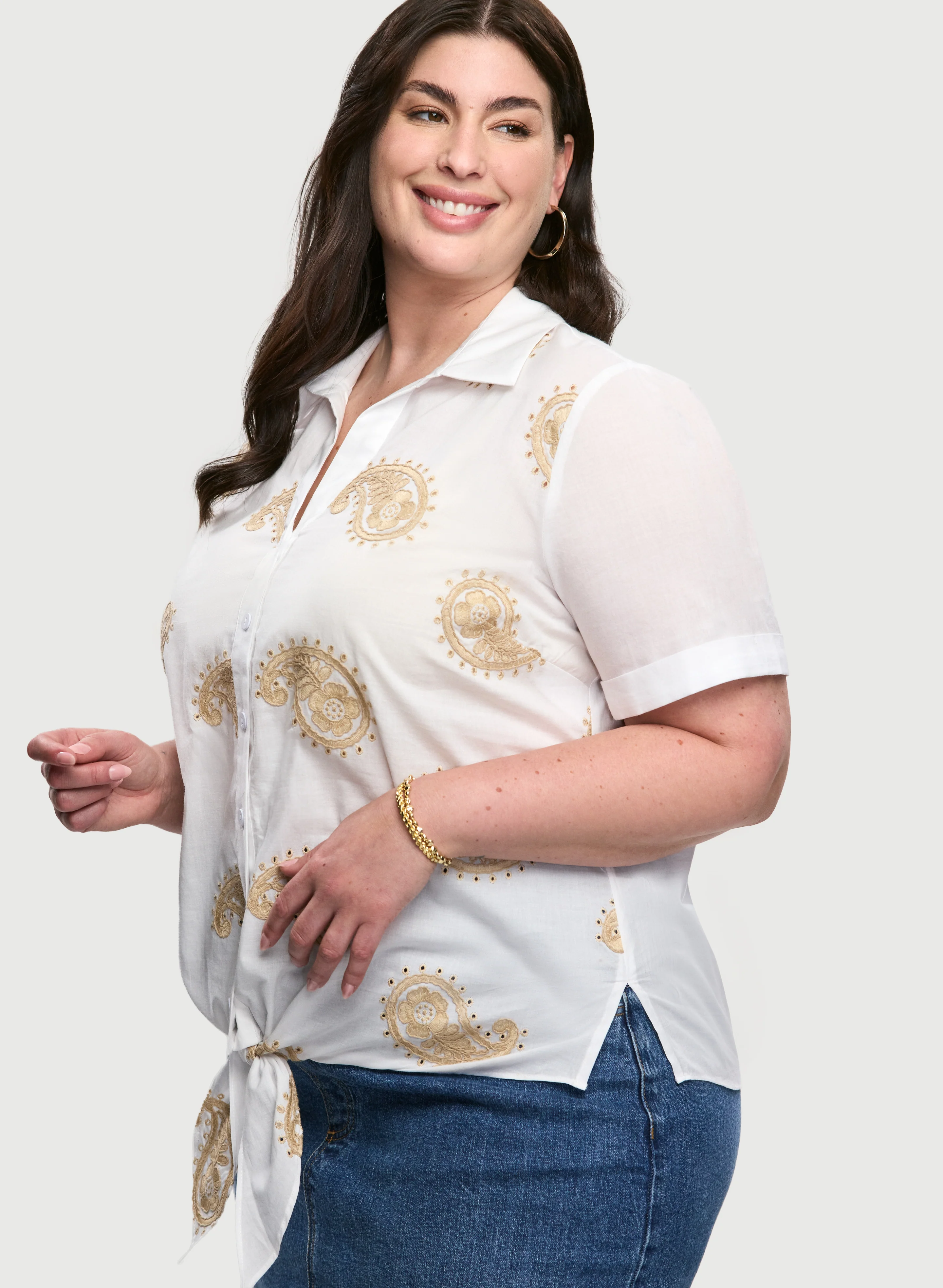 Paisley Embroidered Tie-Front Blouse - Image 5
