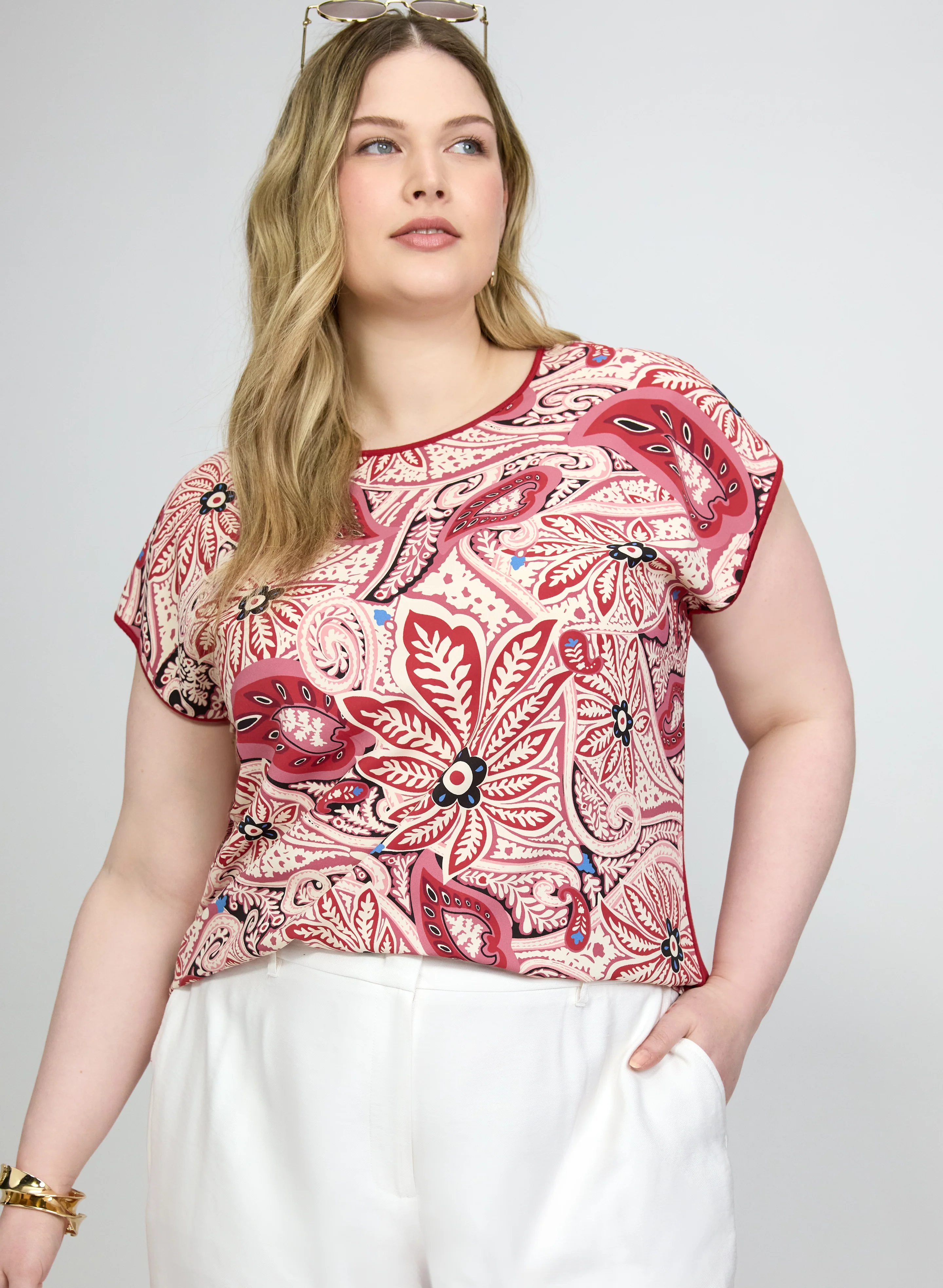 Paisley Front Short Sleeve Top