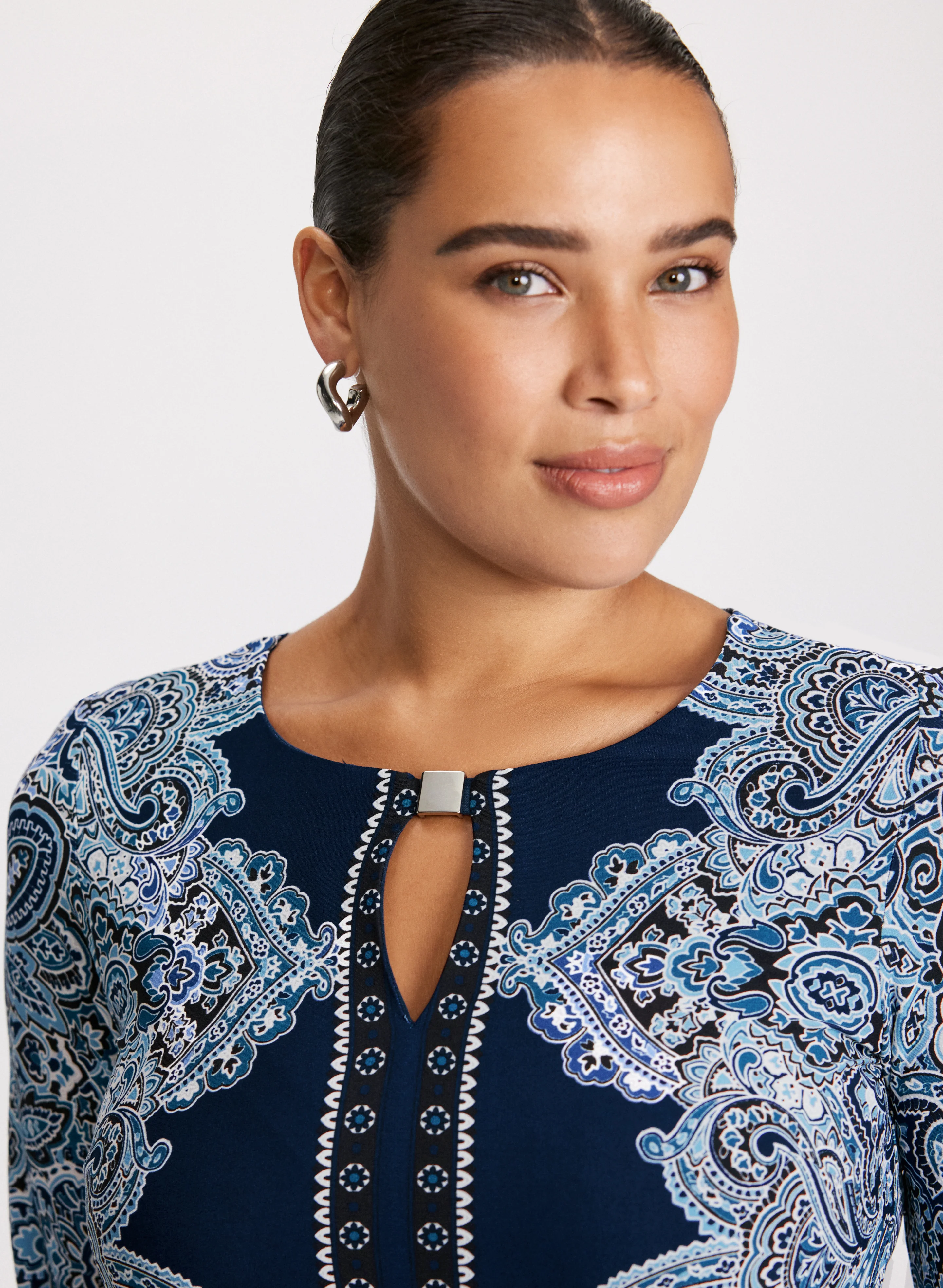 Paisley Print Keyhole Detail Dress - Image 7