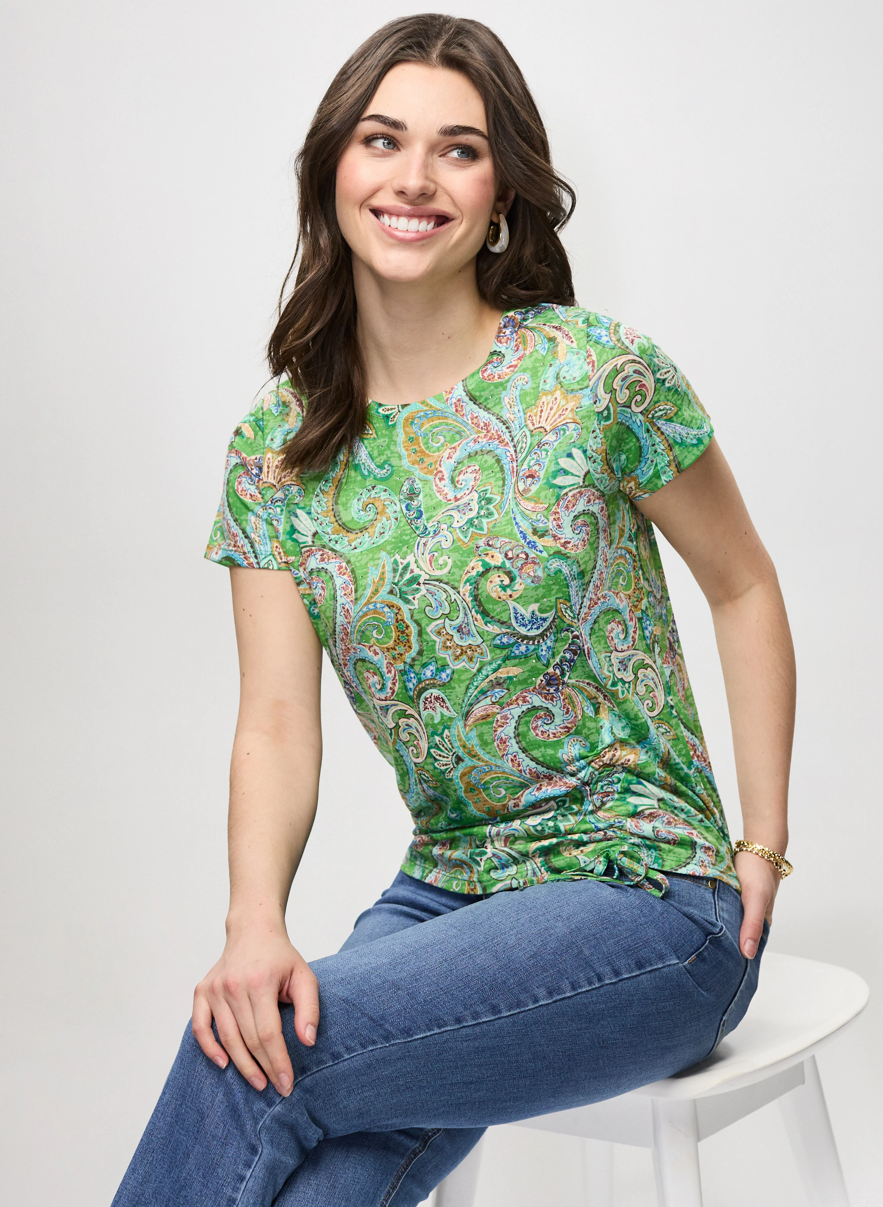 Drawstring Detail Paisley T-Shirt - Image 5