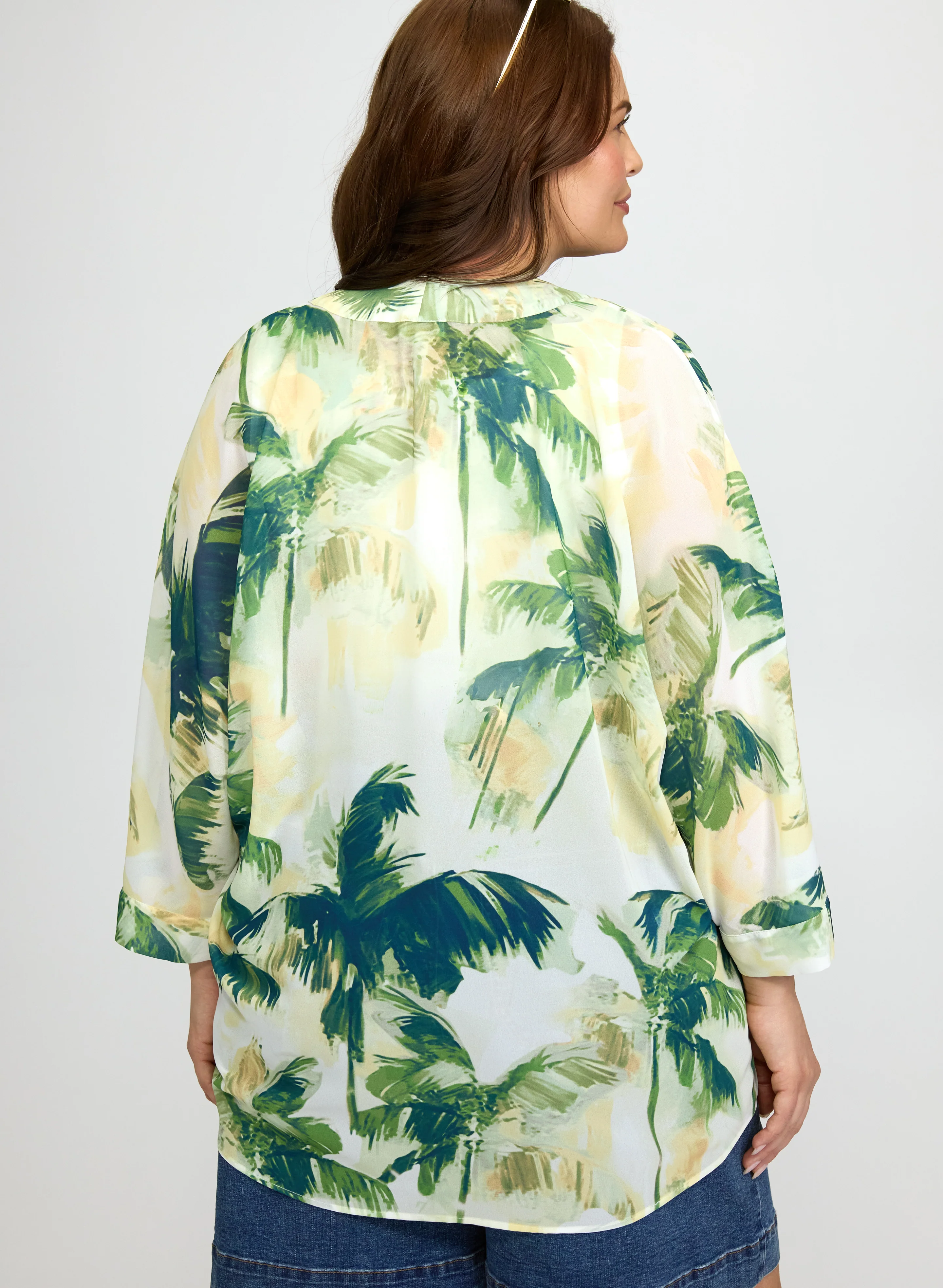 Palm Print Open Front Blouse - Image 3