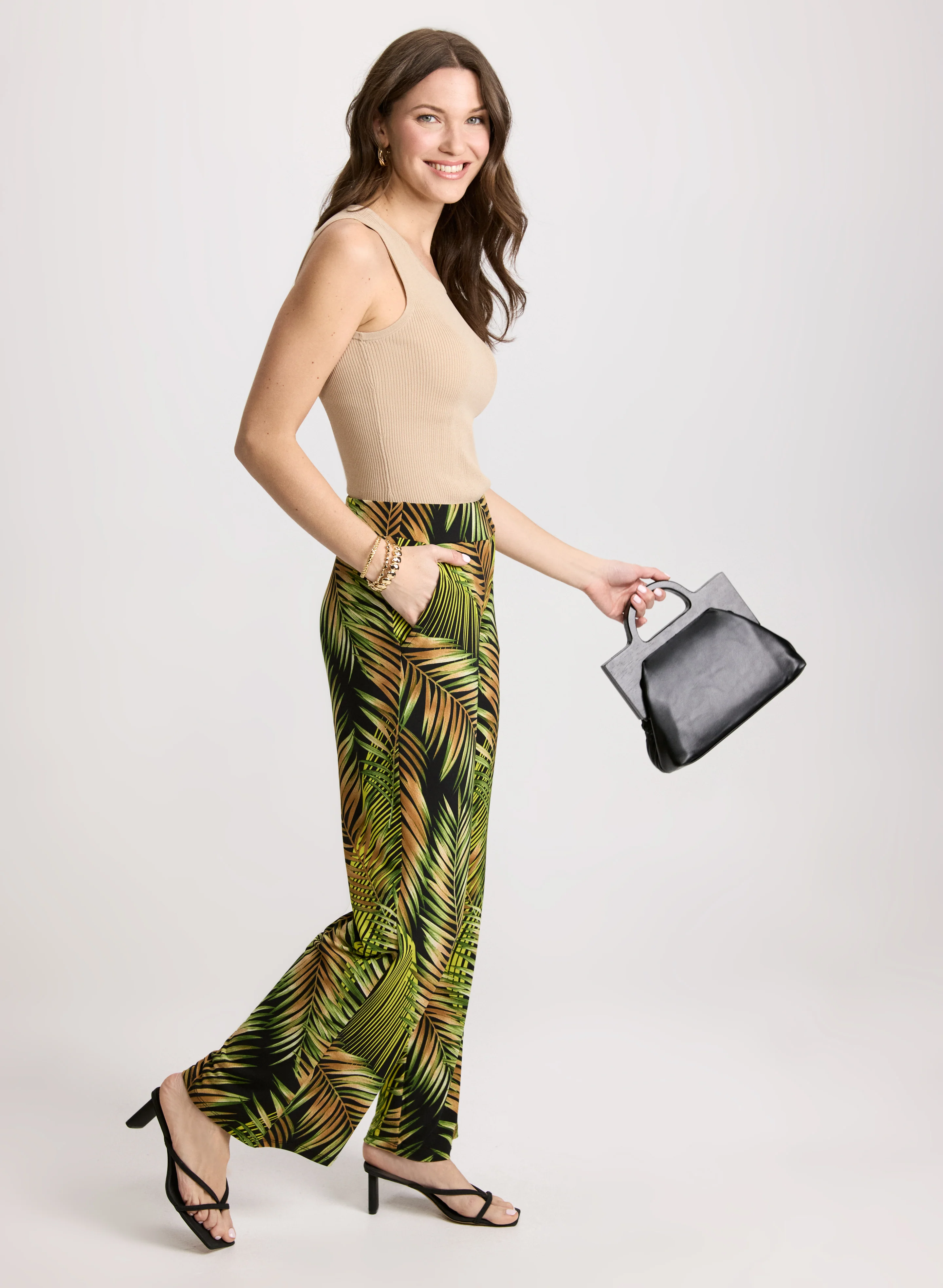 Palm Print Wide Leg Pants - Image 3