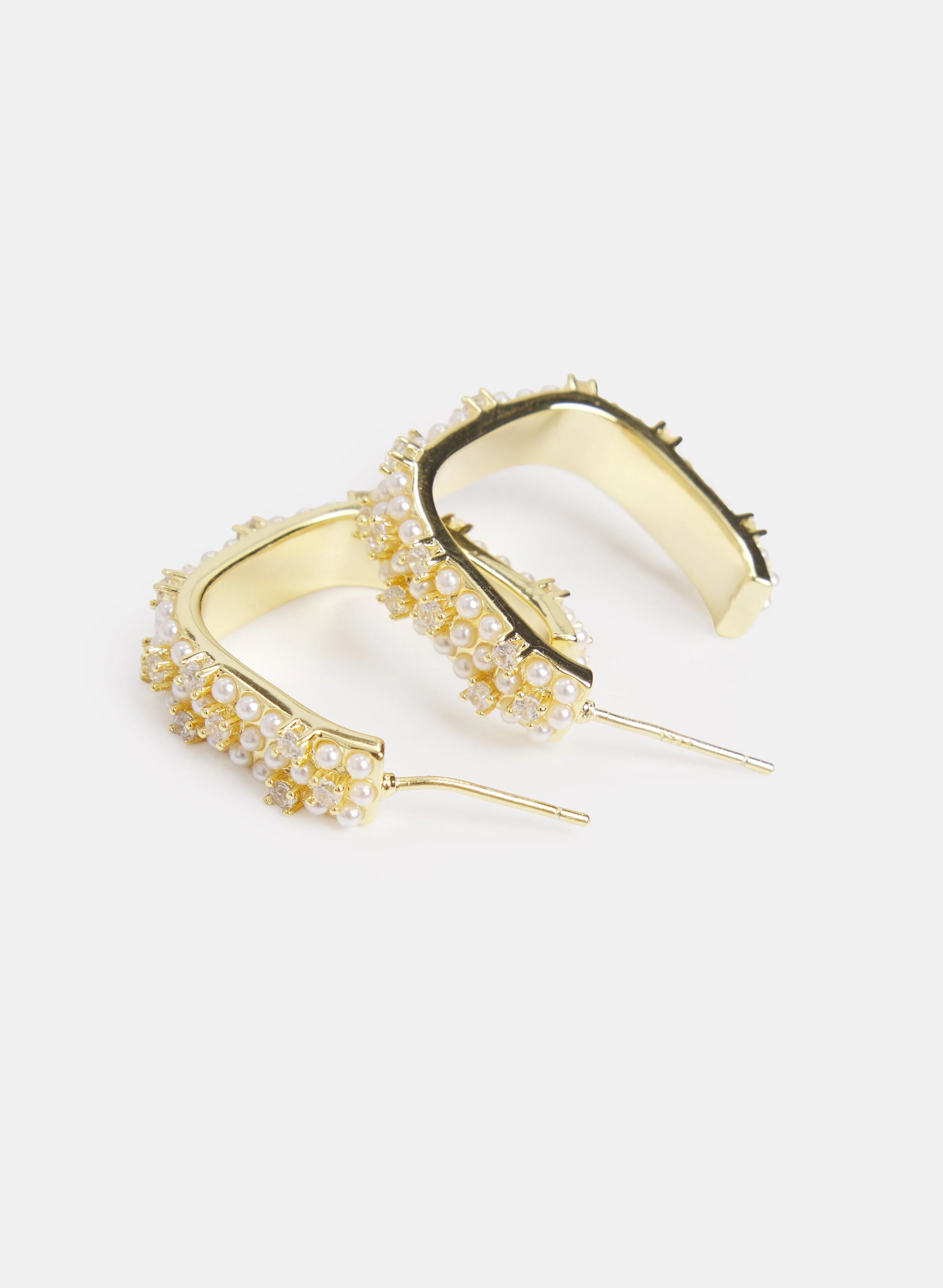 Pearl & Crystal Open Hoop Earrings - Image 2
