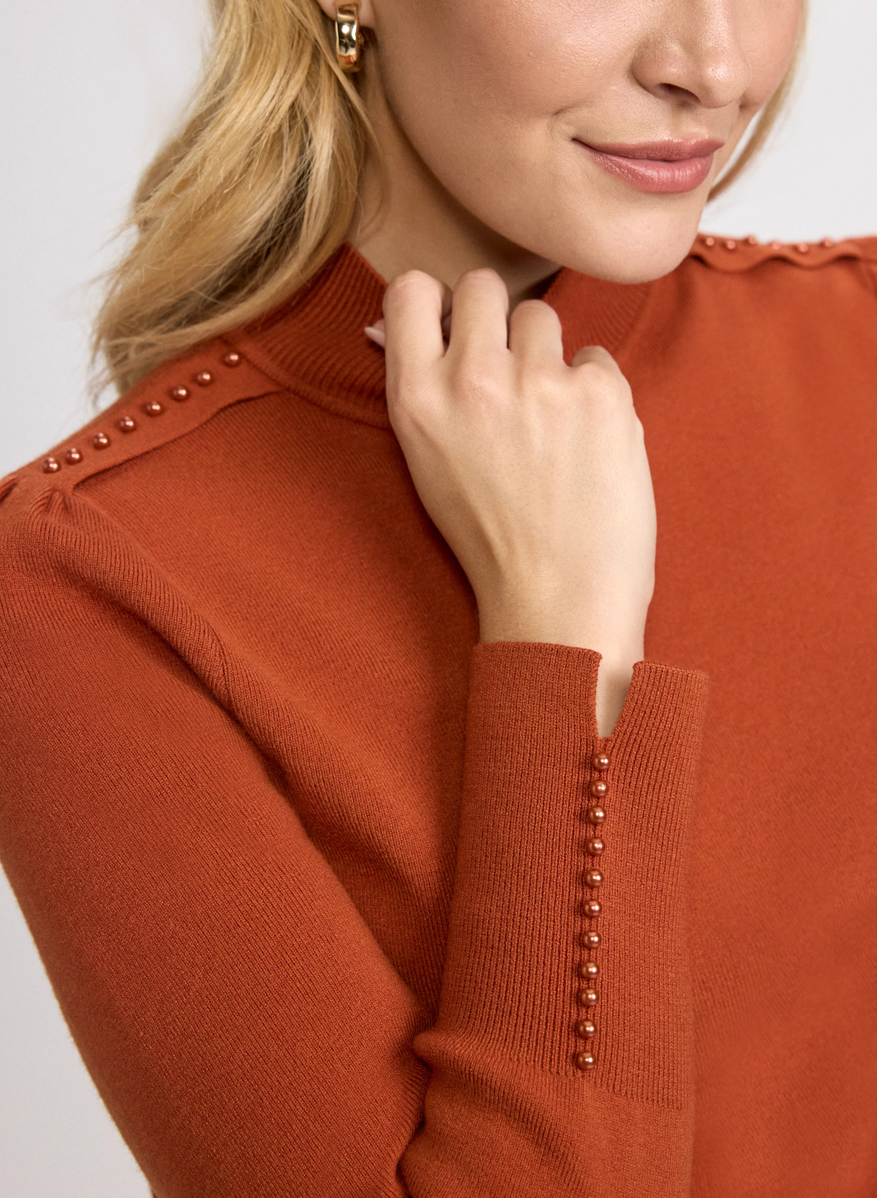 Pearl Detail Mock Neck Sweater - Image 2