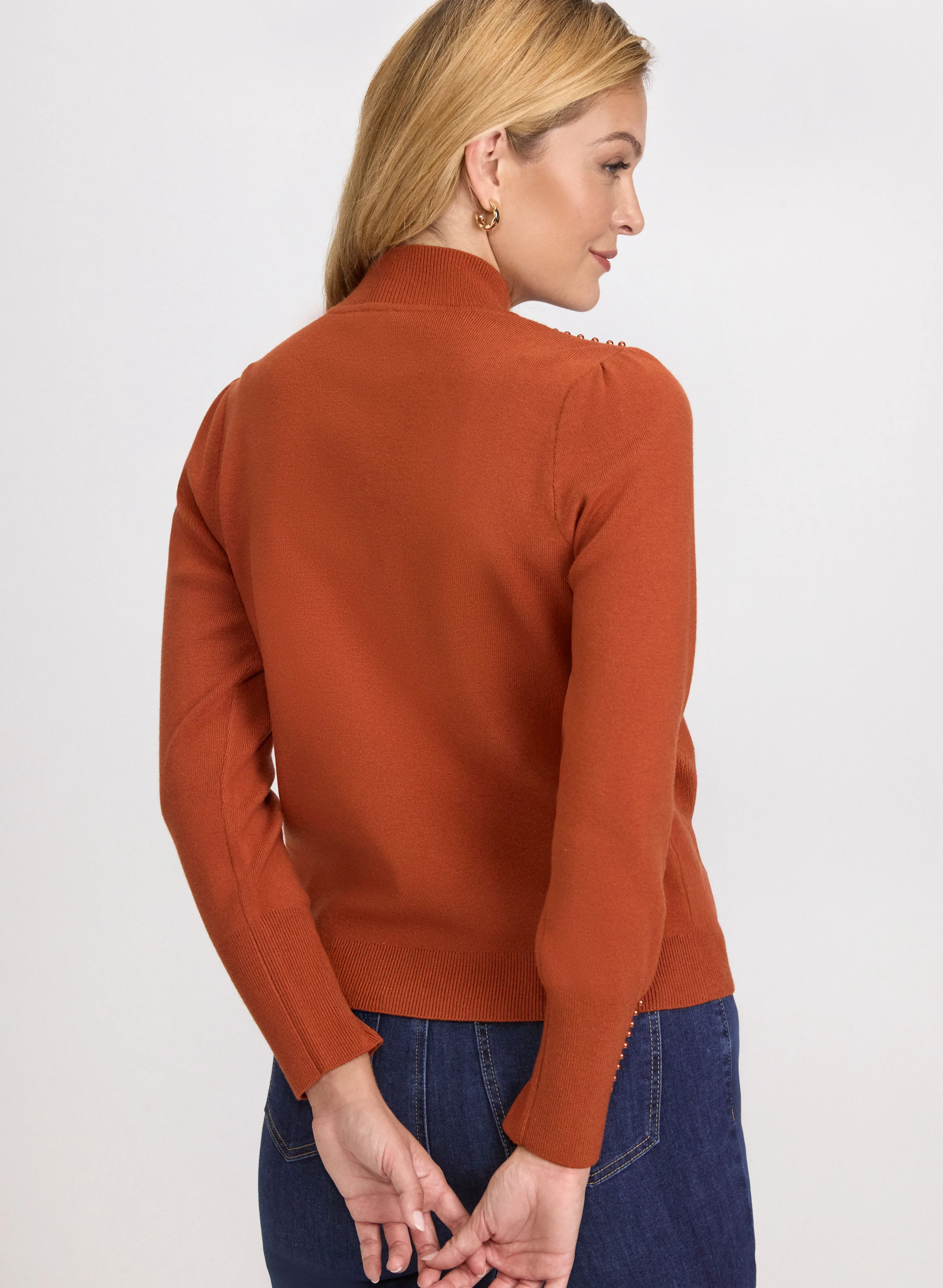 Pearl Detail Mock Neck Sweater - Image 4