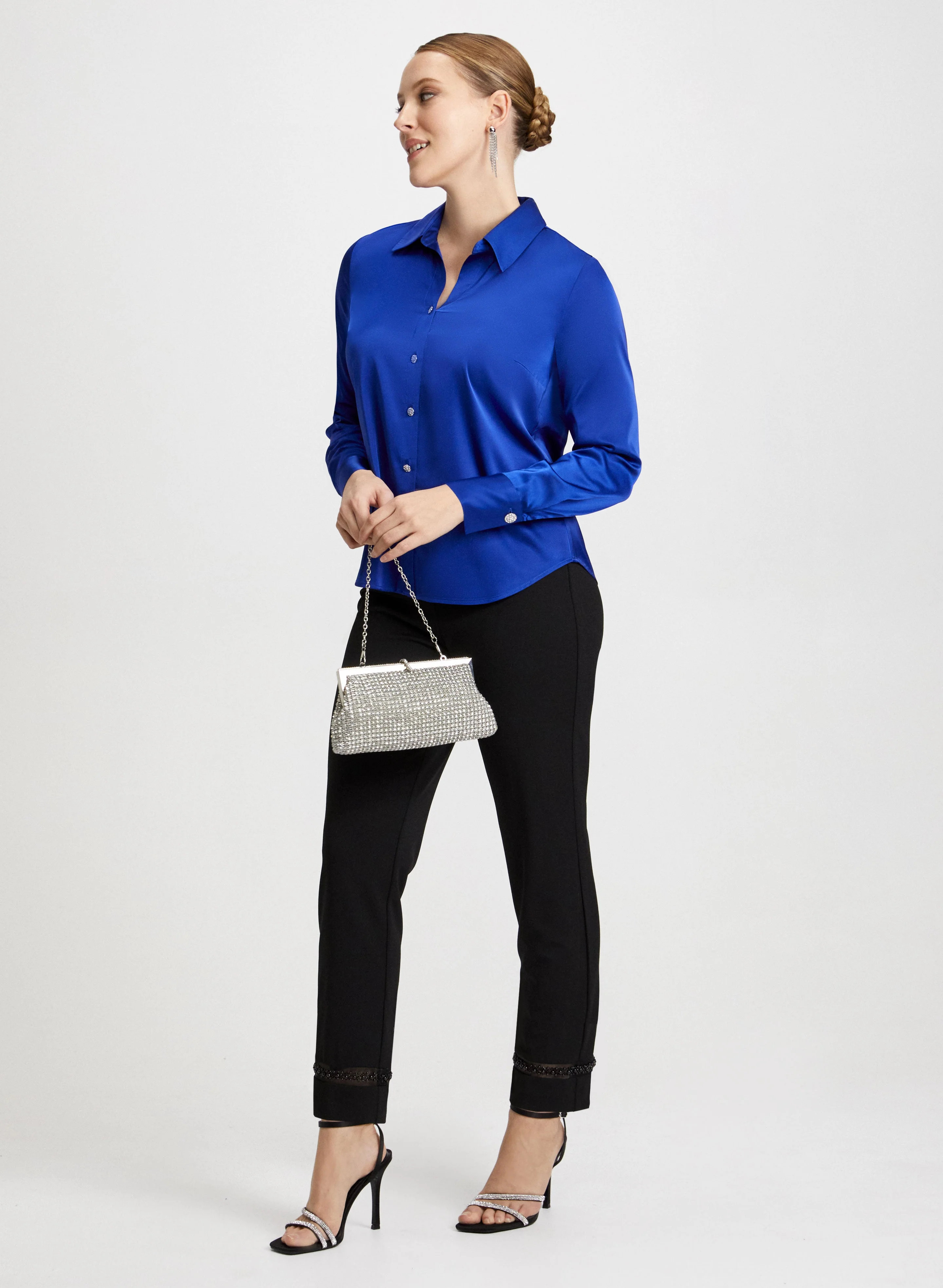Pearl Detail Pants & Floral Mesh Top - Image 2