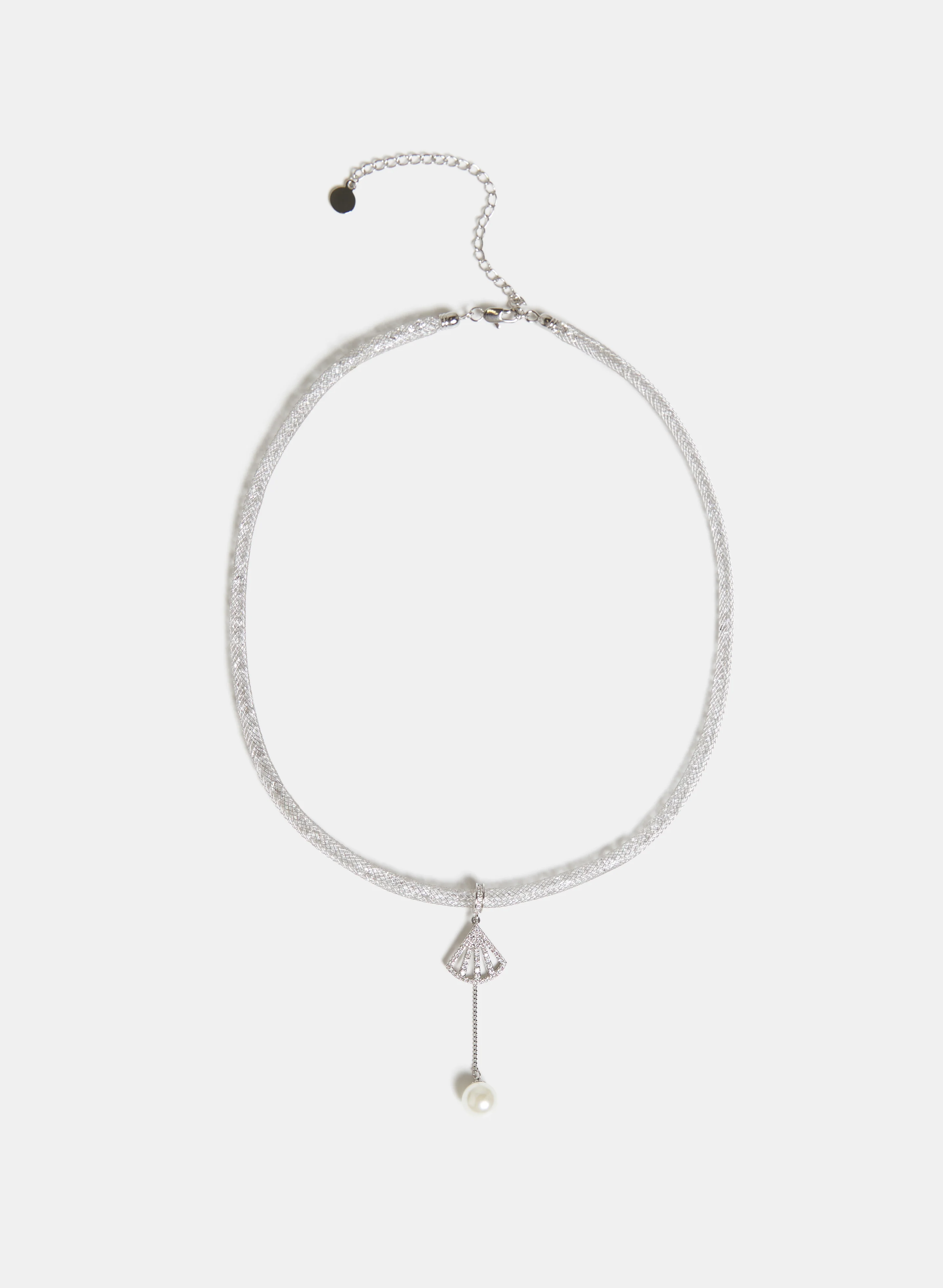 Pearl Drop Mesh Collar Necklace