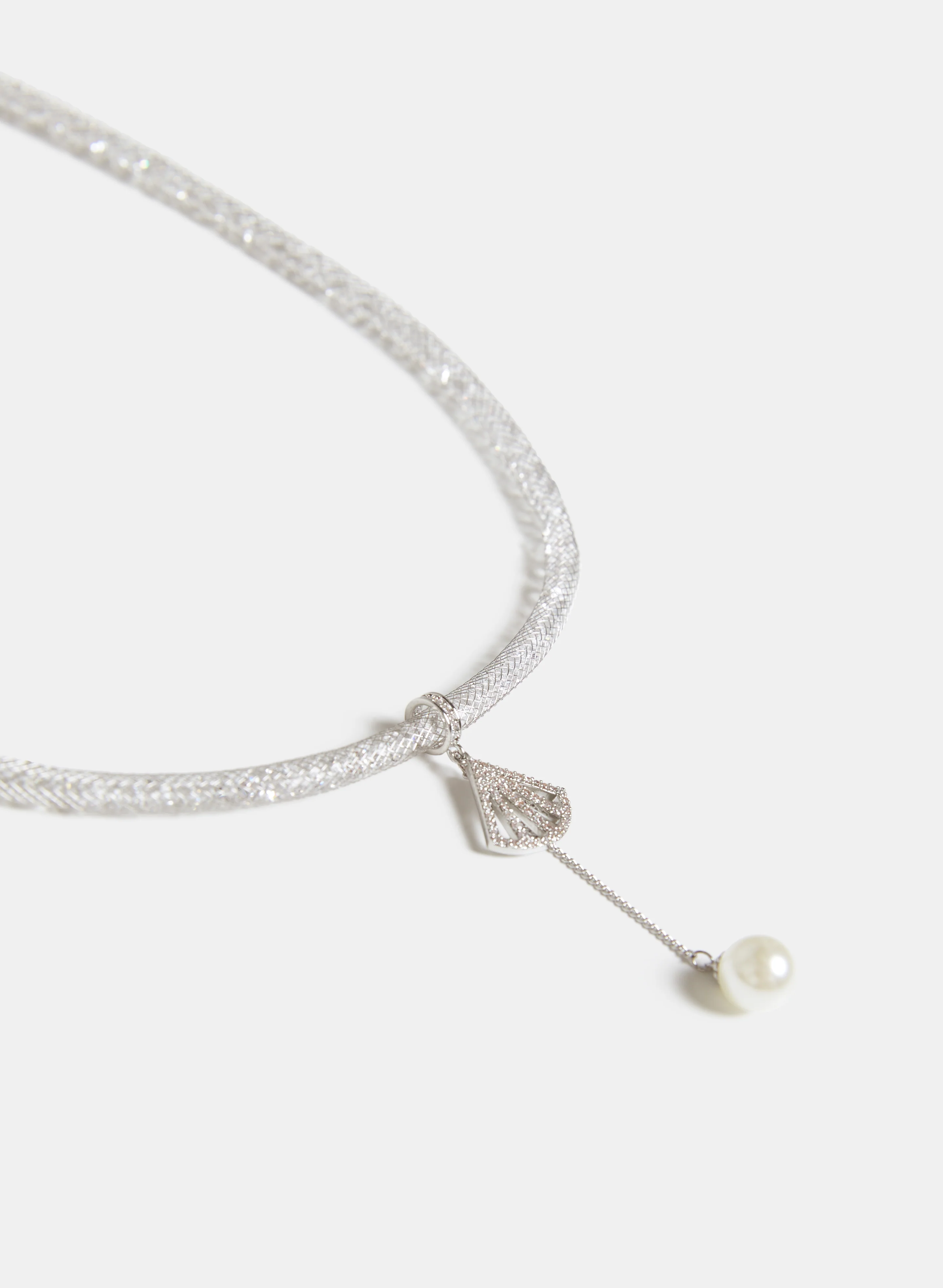 Pearl Drop Mesh Collar Necklace - Image 2