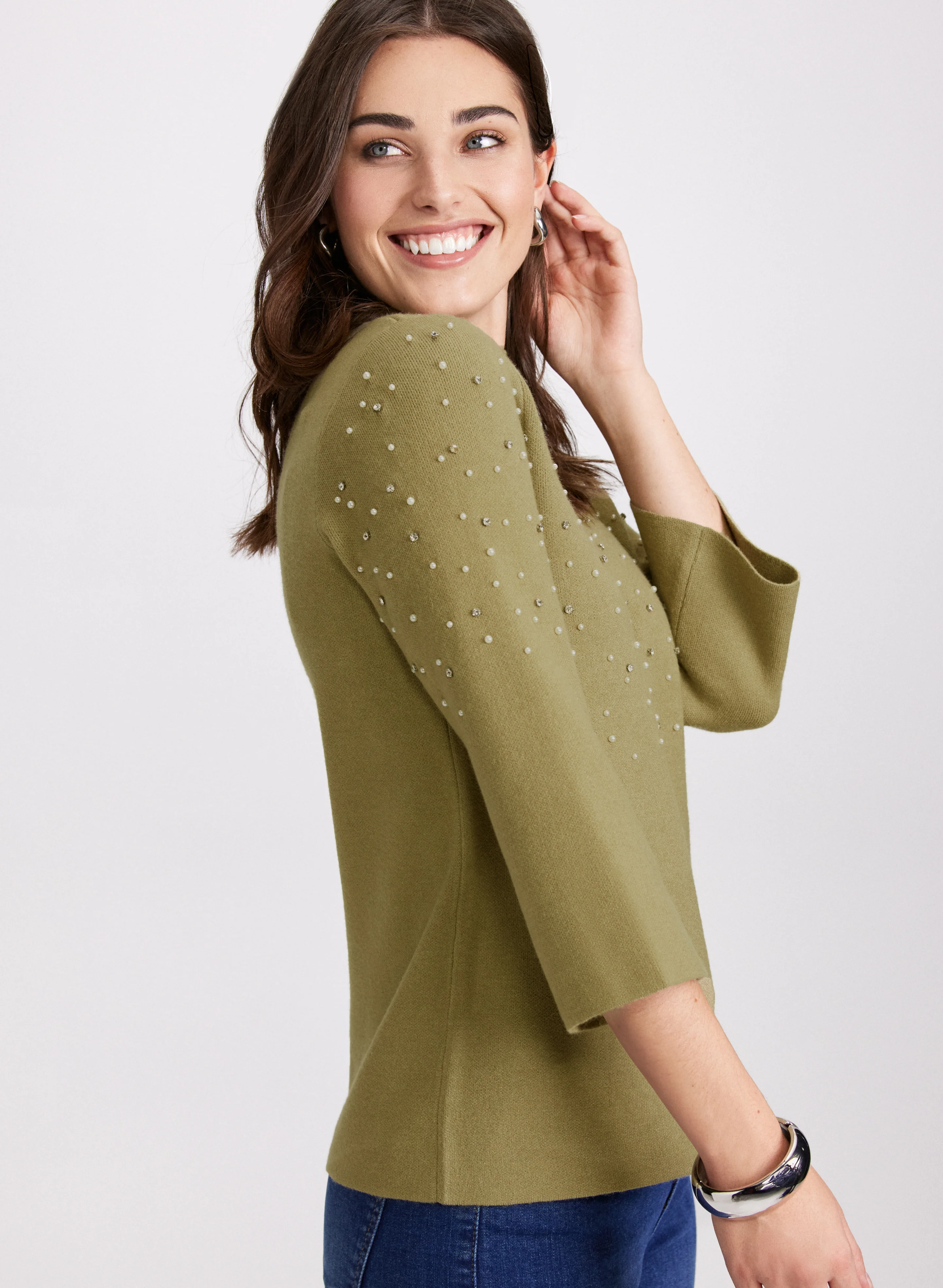 Pearl & Rhinestone Trim Sweater - Image 2