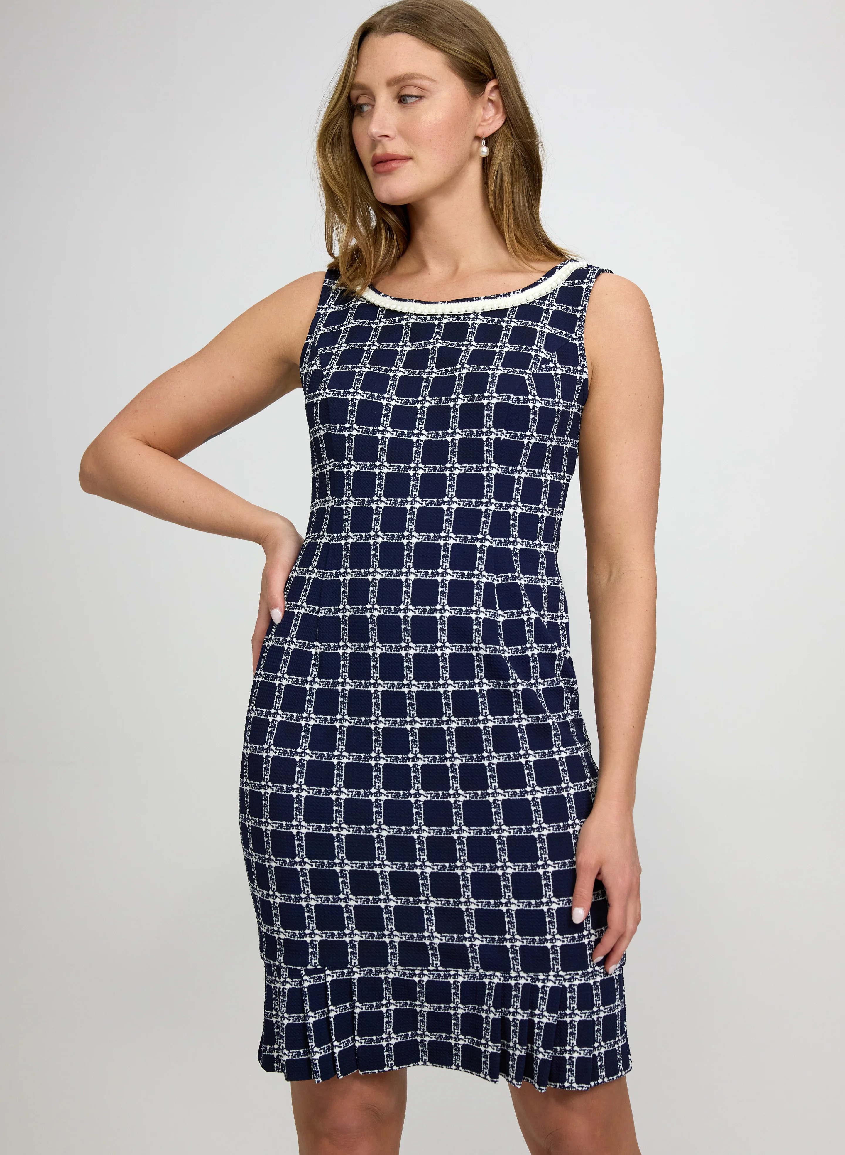 Pearl Trim Jacket & Plaid Dress Set - Image 5