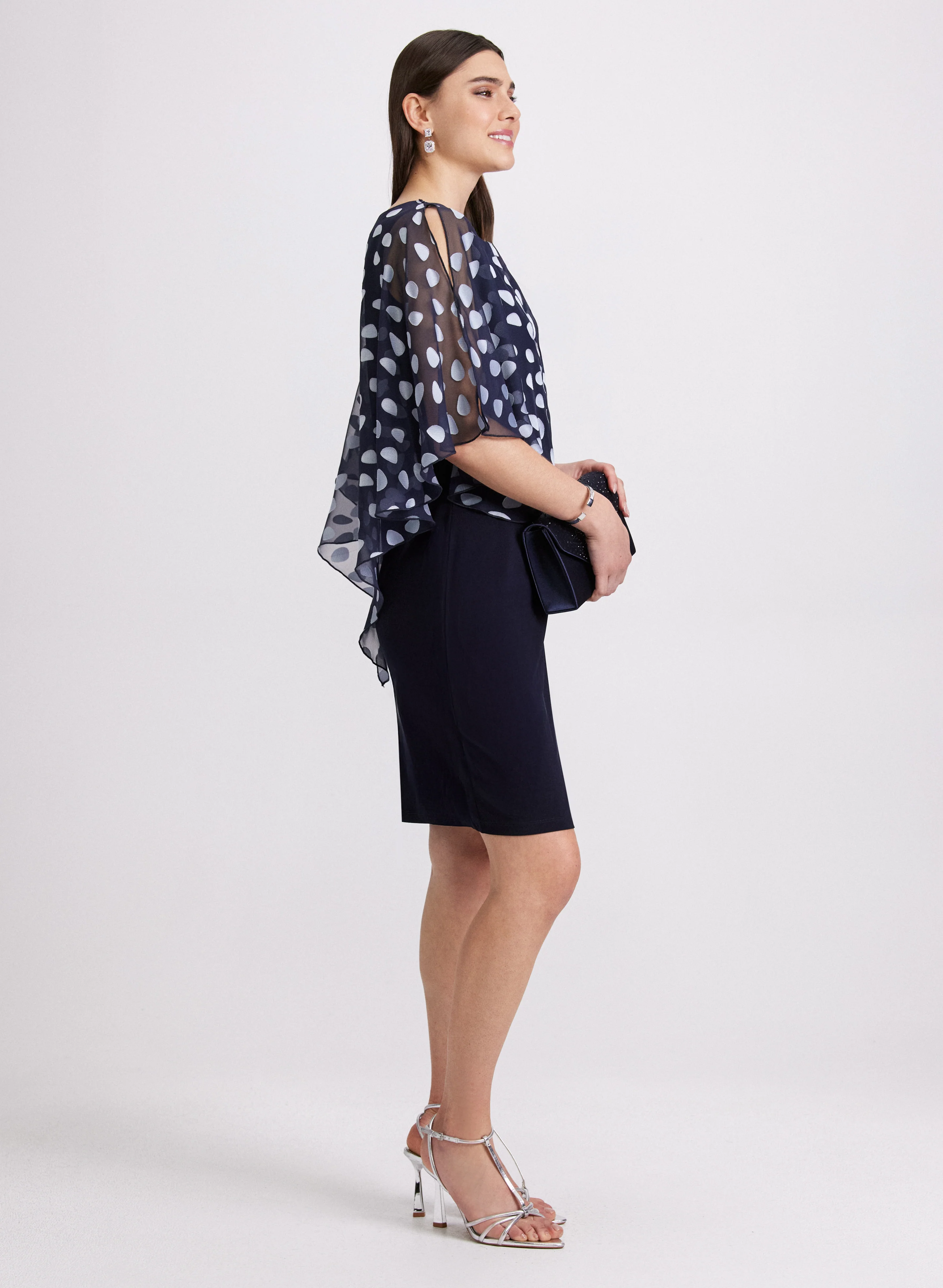 Petal Print Cape Overlay Dress - Image 2