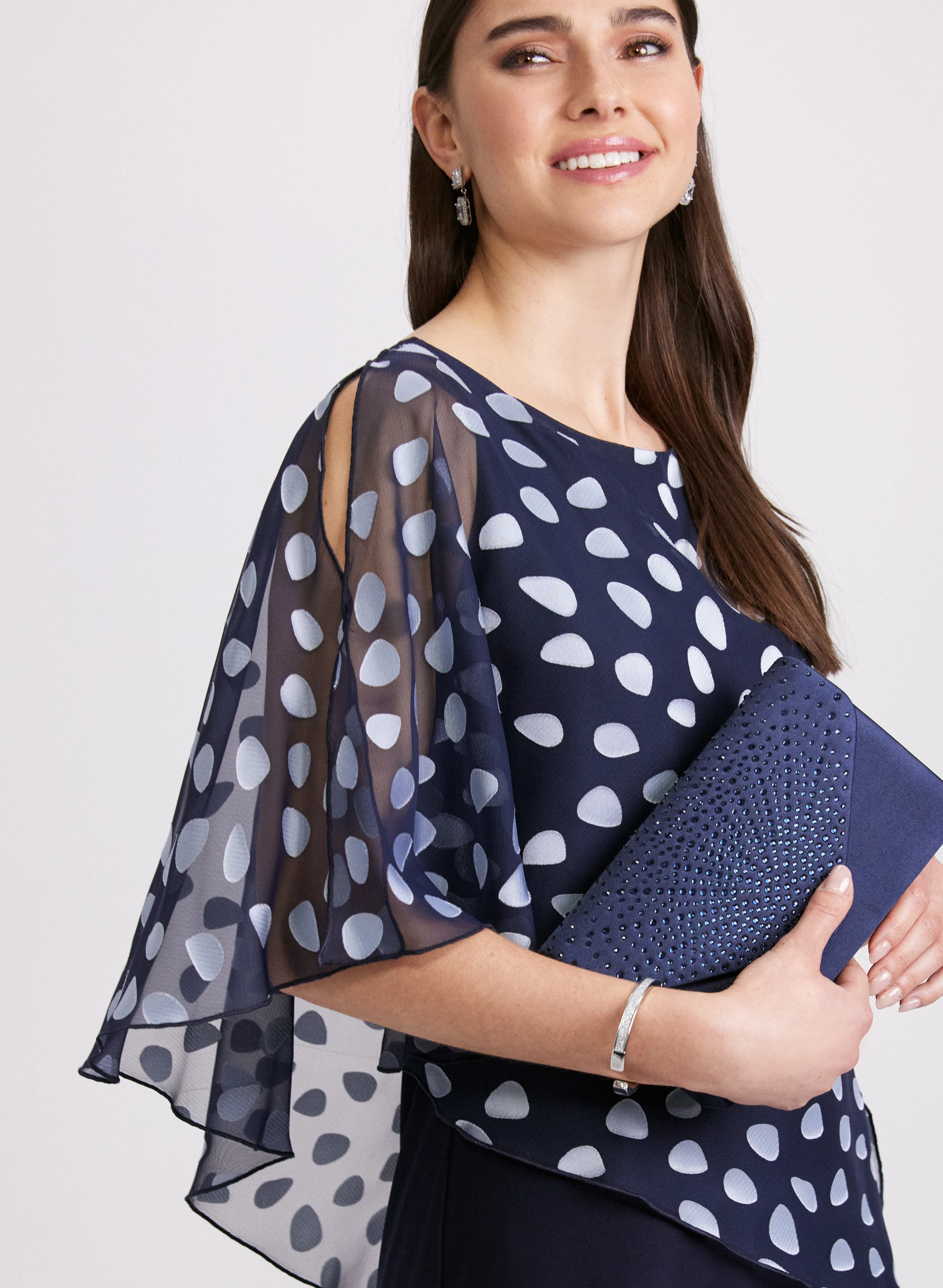Petal Print Cape Overlay Dress - Image 5