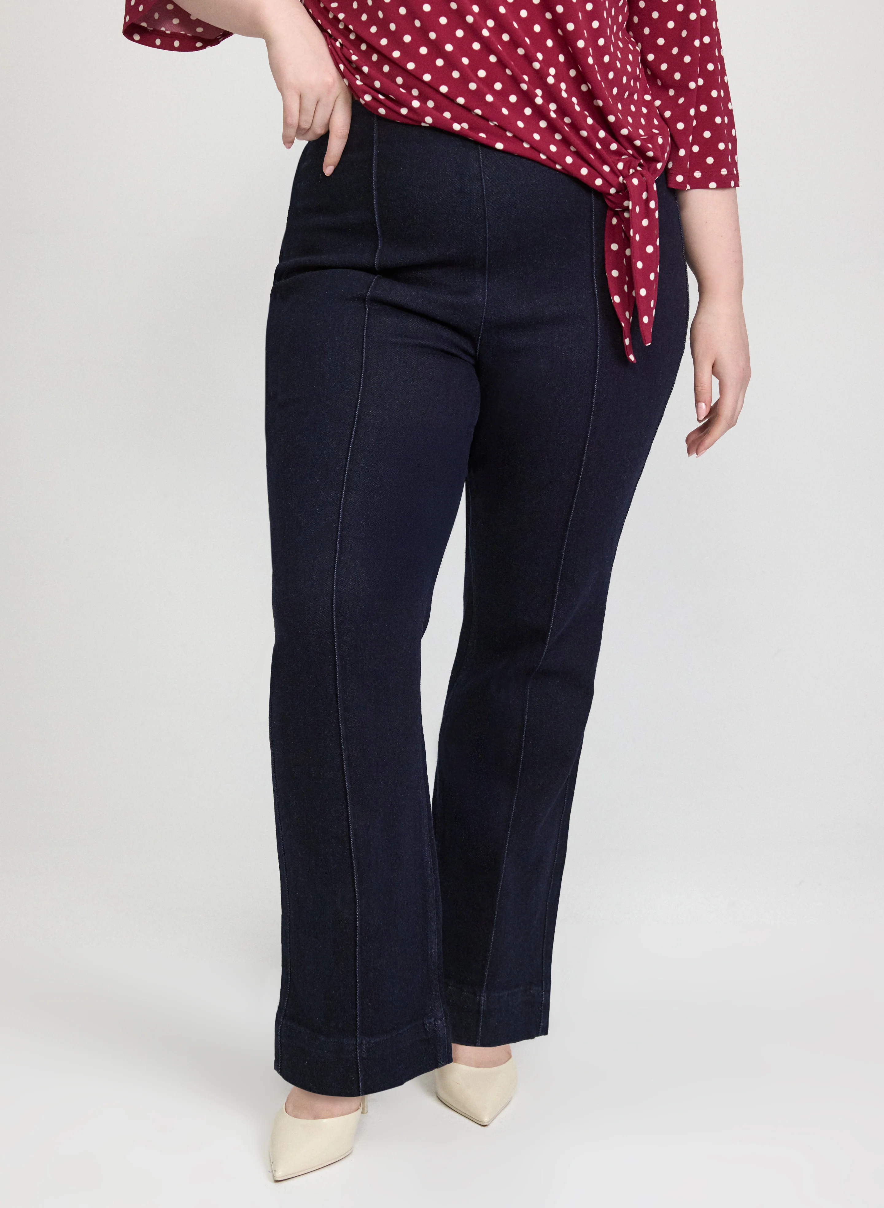 Pinched Seam Flare-Leg Jeans