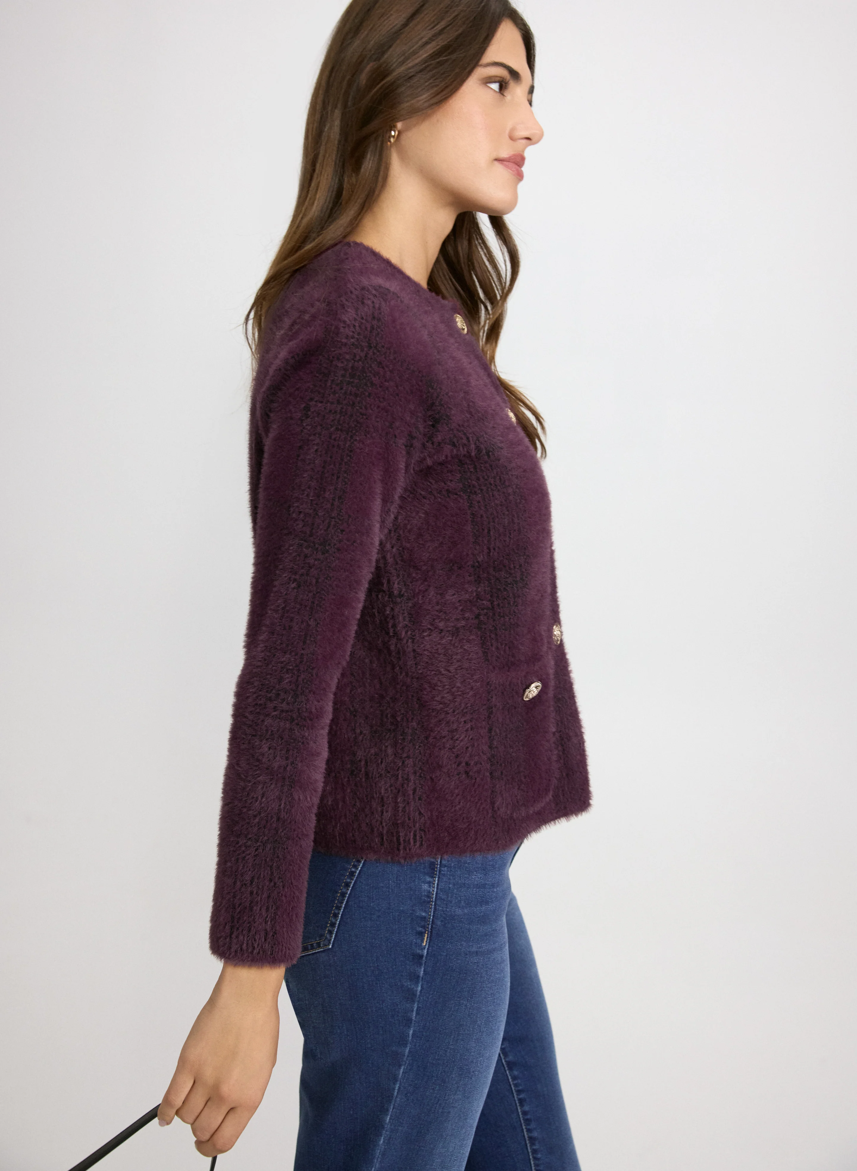 Plaid Brushed Knit Cardigan - Image 2