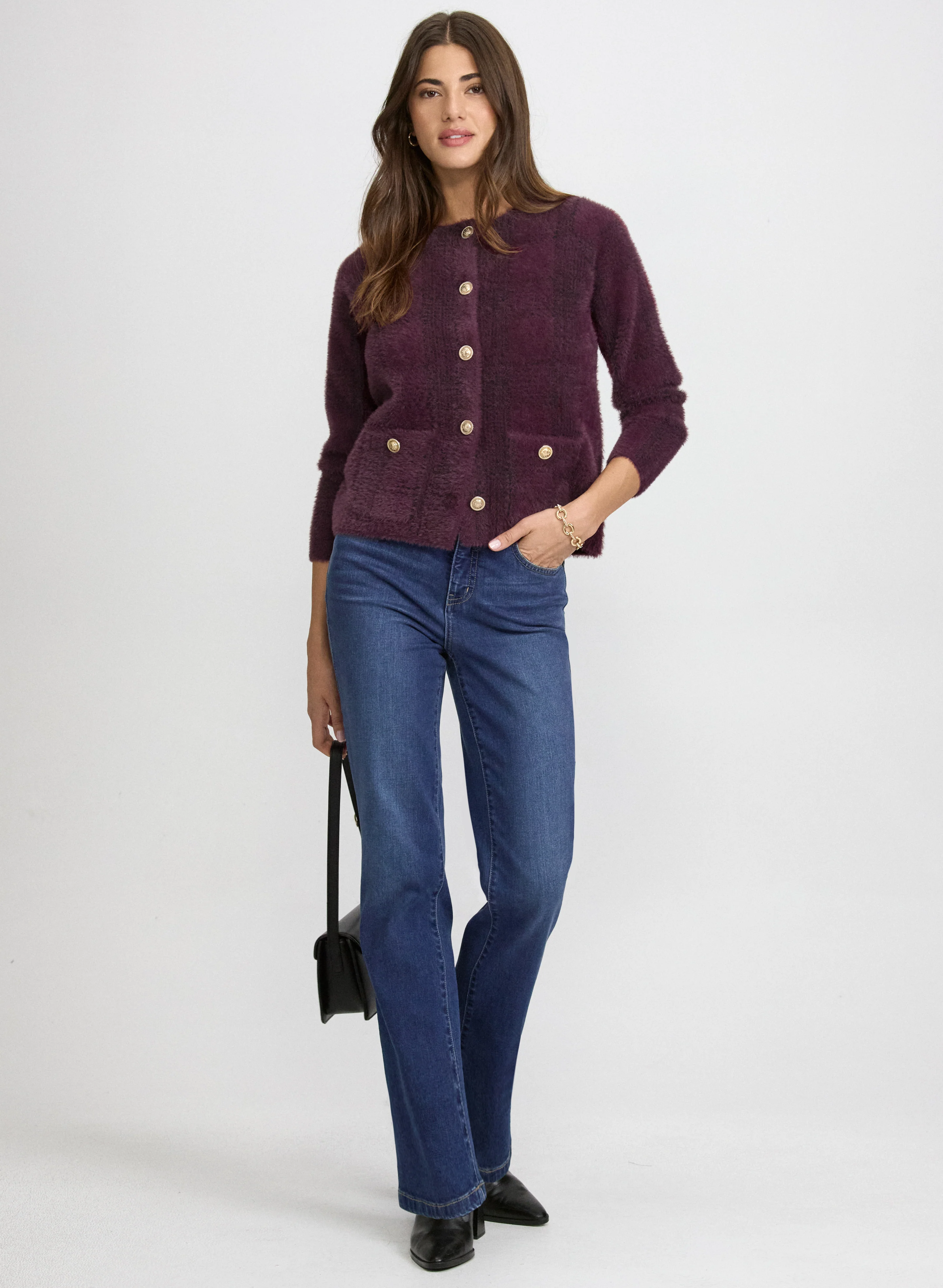 Plaid Brushed Knit Cardigan - Image 3