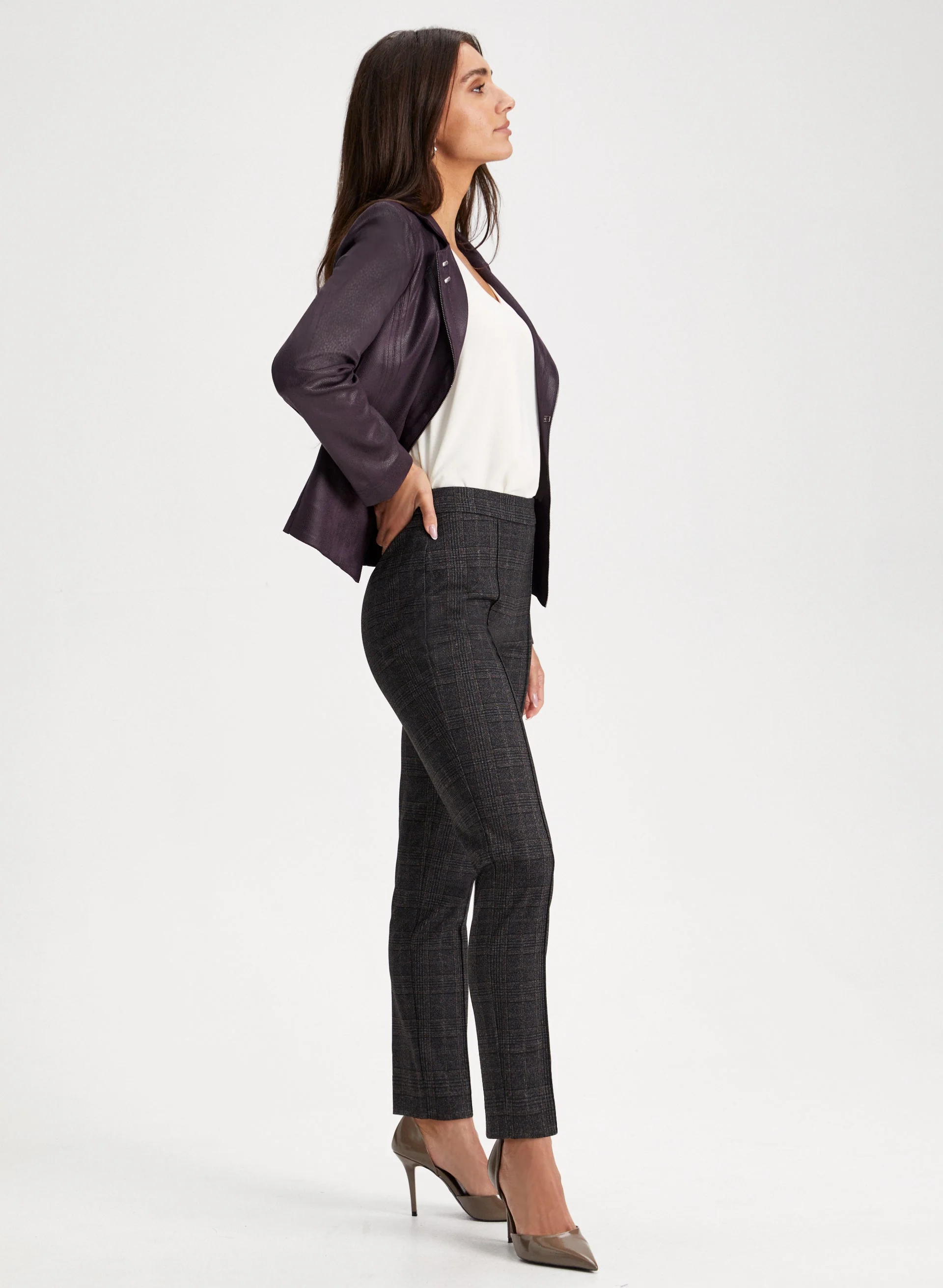 Plaid Print Pull-On Pants - Image 4