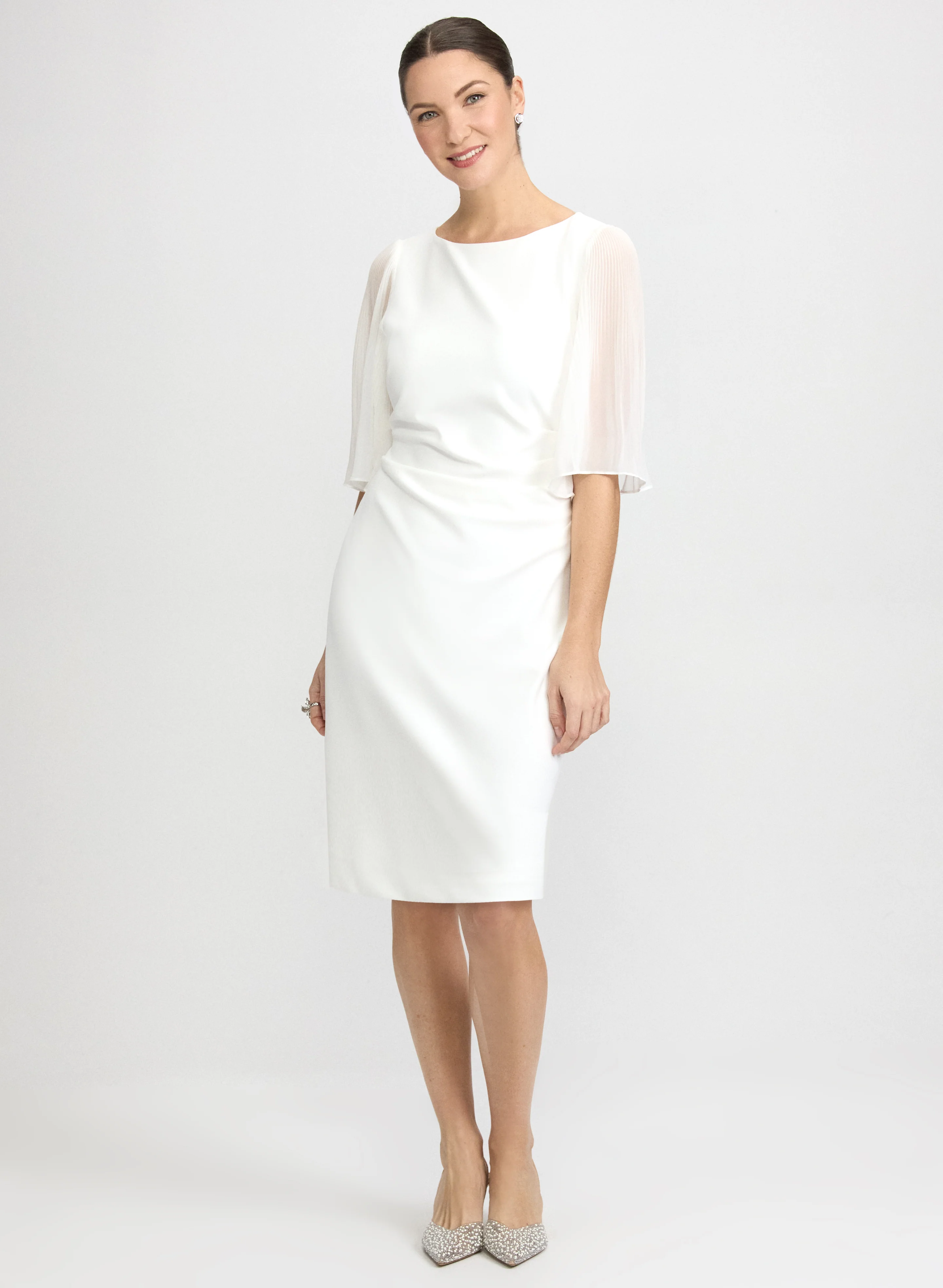 Pleated Chiffon Sleeve Dress