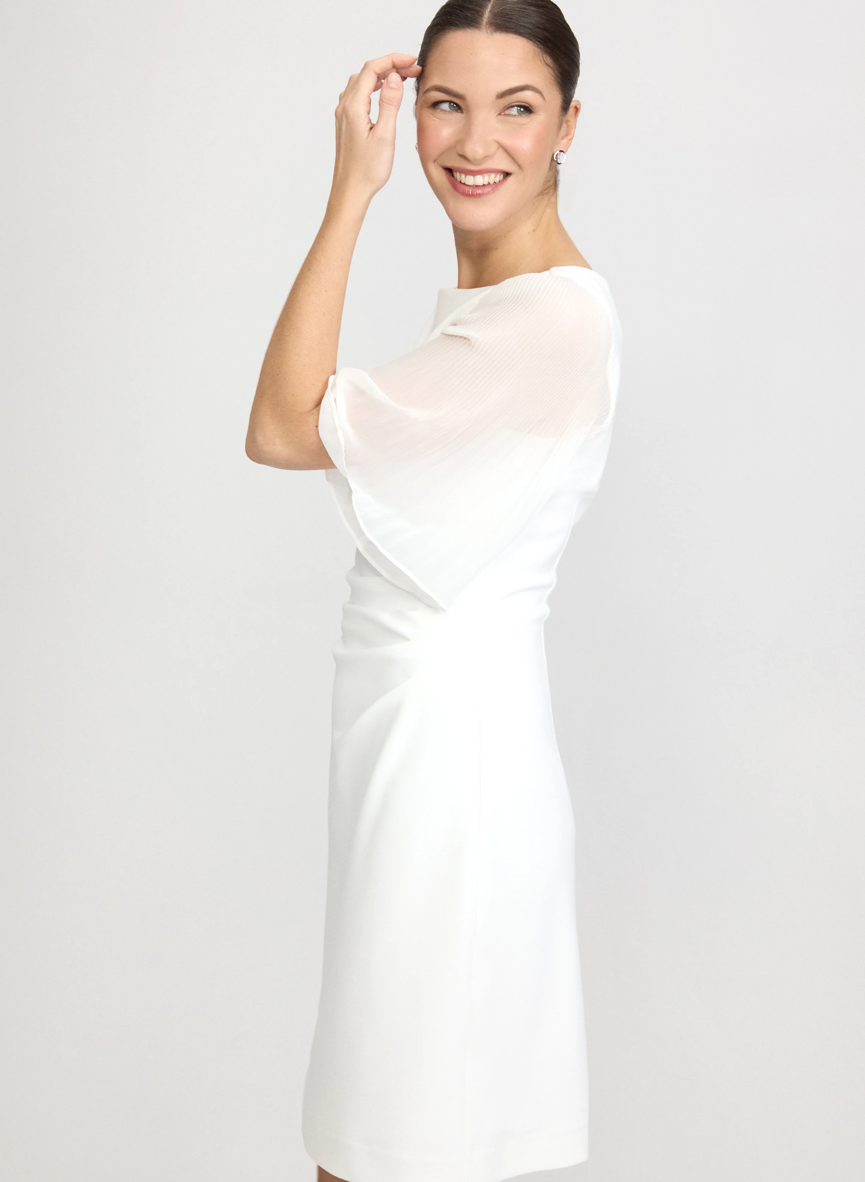 Pleated Chiffon Sleeve Dress - Image 2