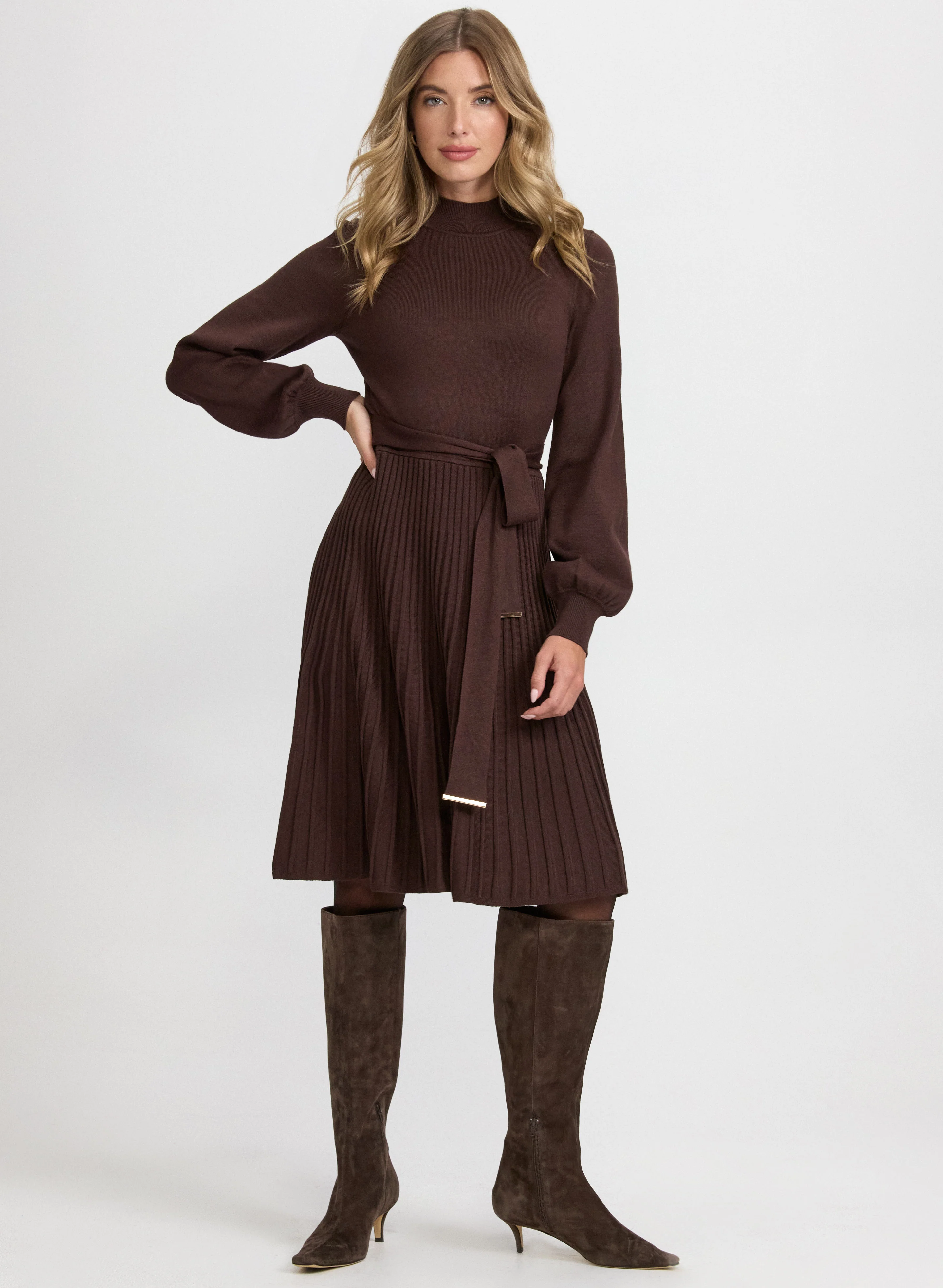 Pleated Sweater Dress