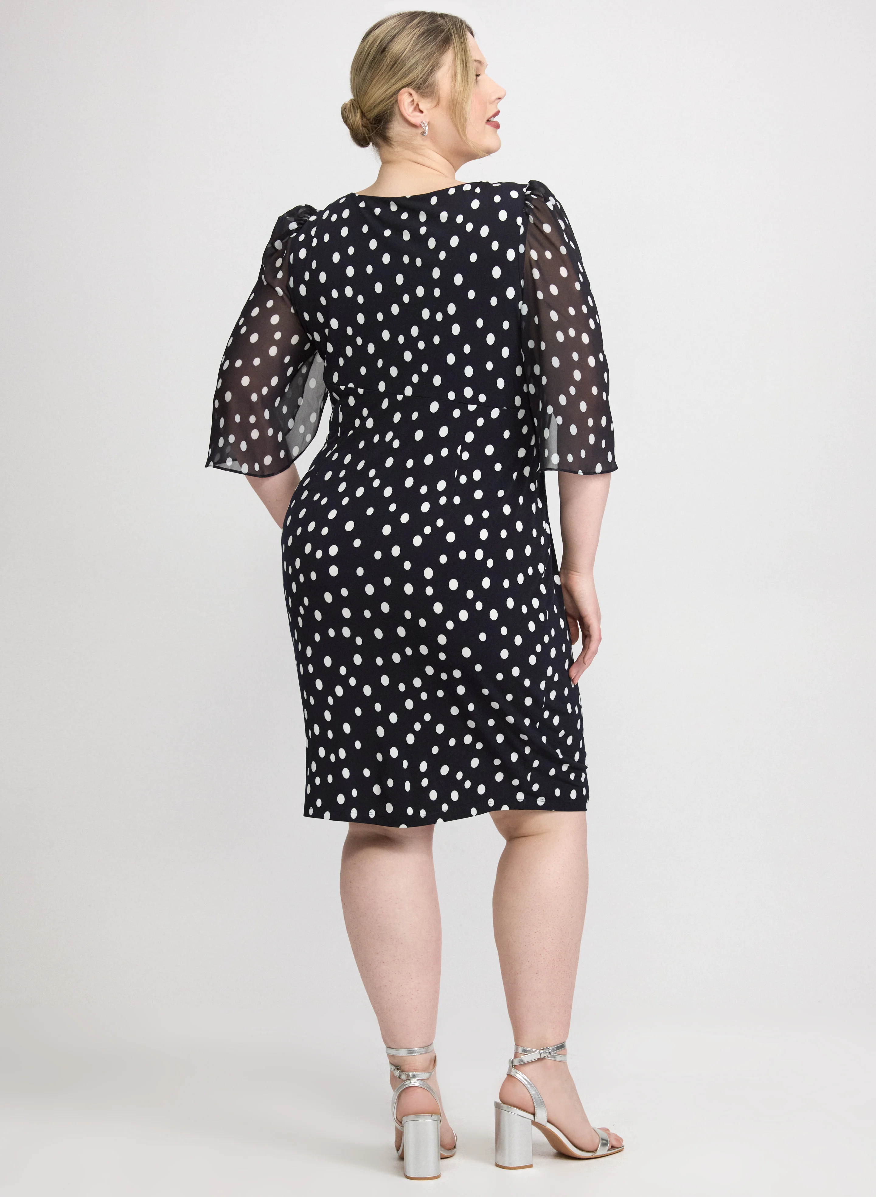Polka Dot Cape Sleeve Dress - Image 4