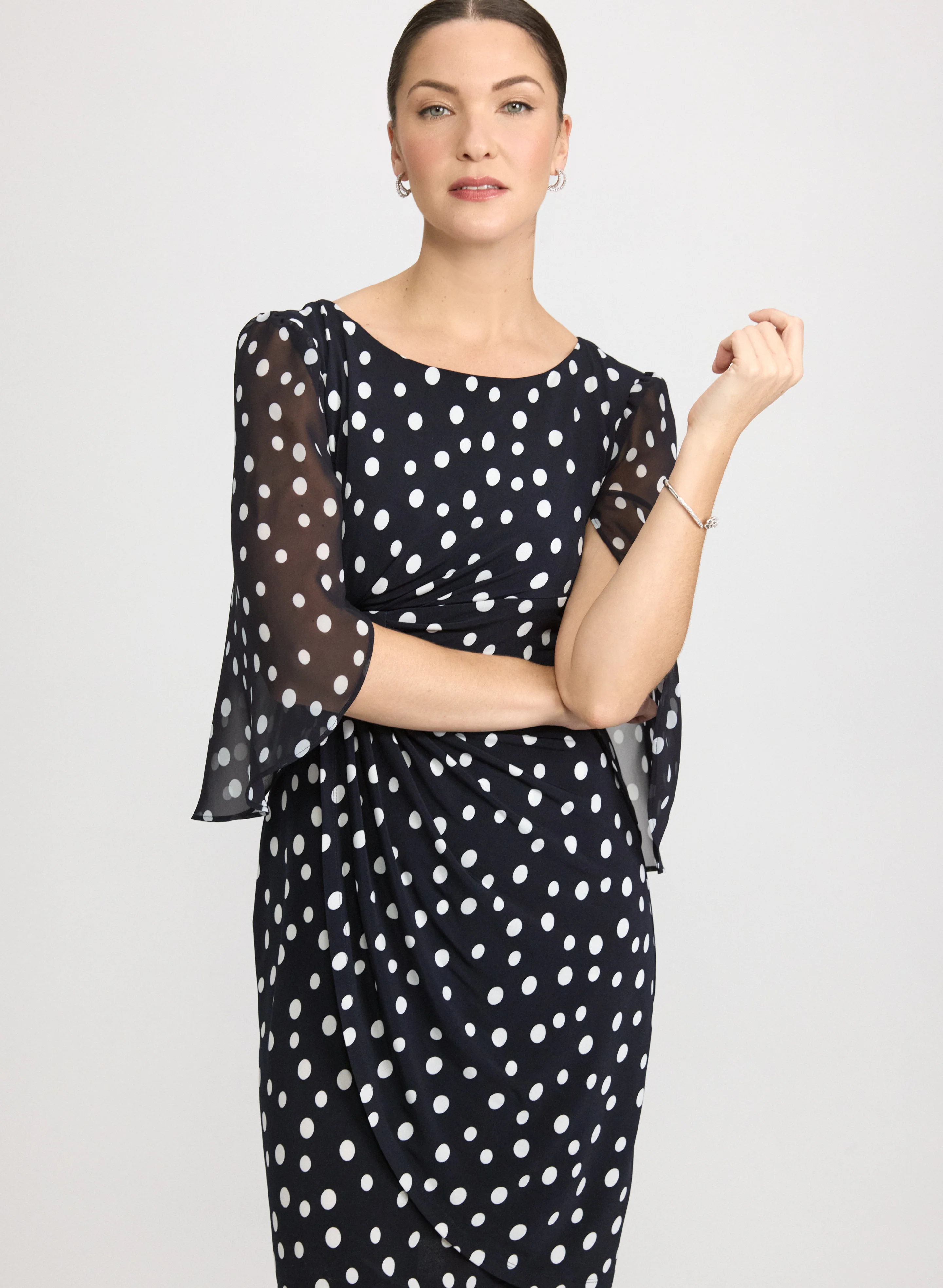 Polka Dot Cape Sleeve Dress - Image 2