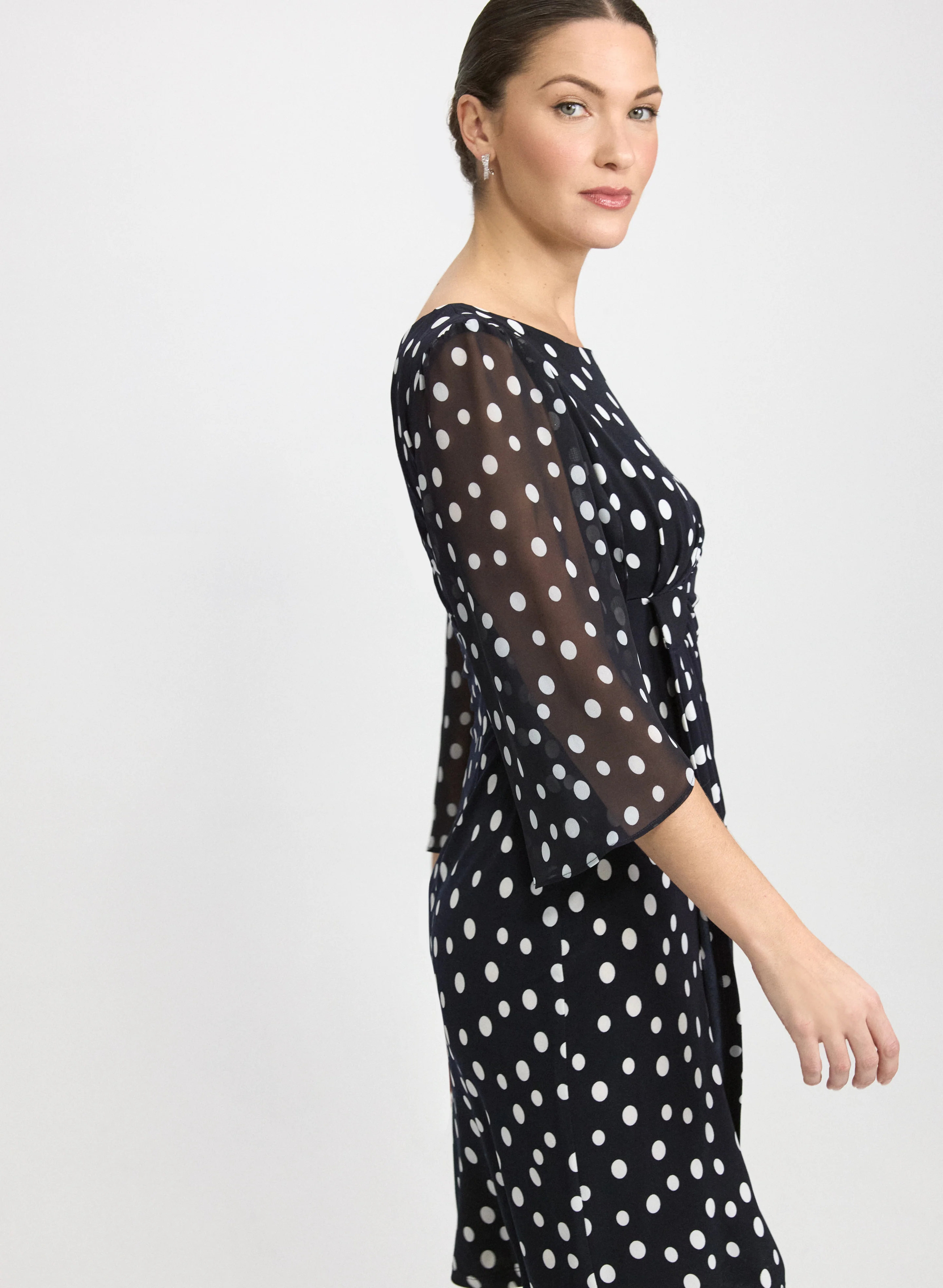 Polka Dot Cape Sleeve Dress - Image 5