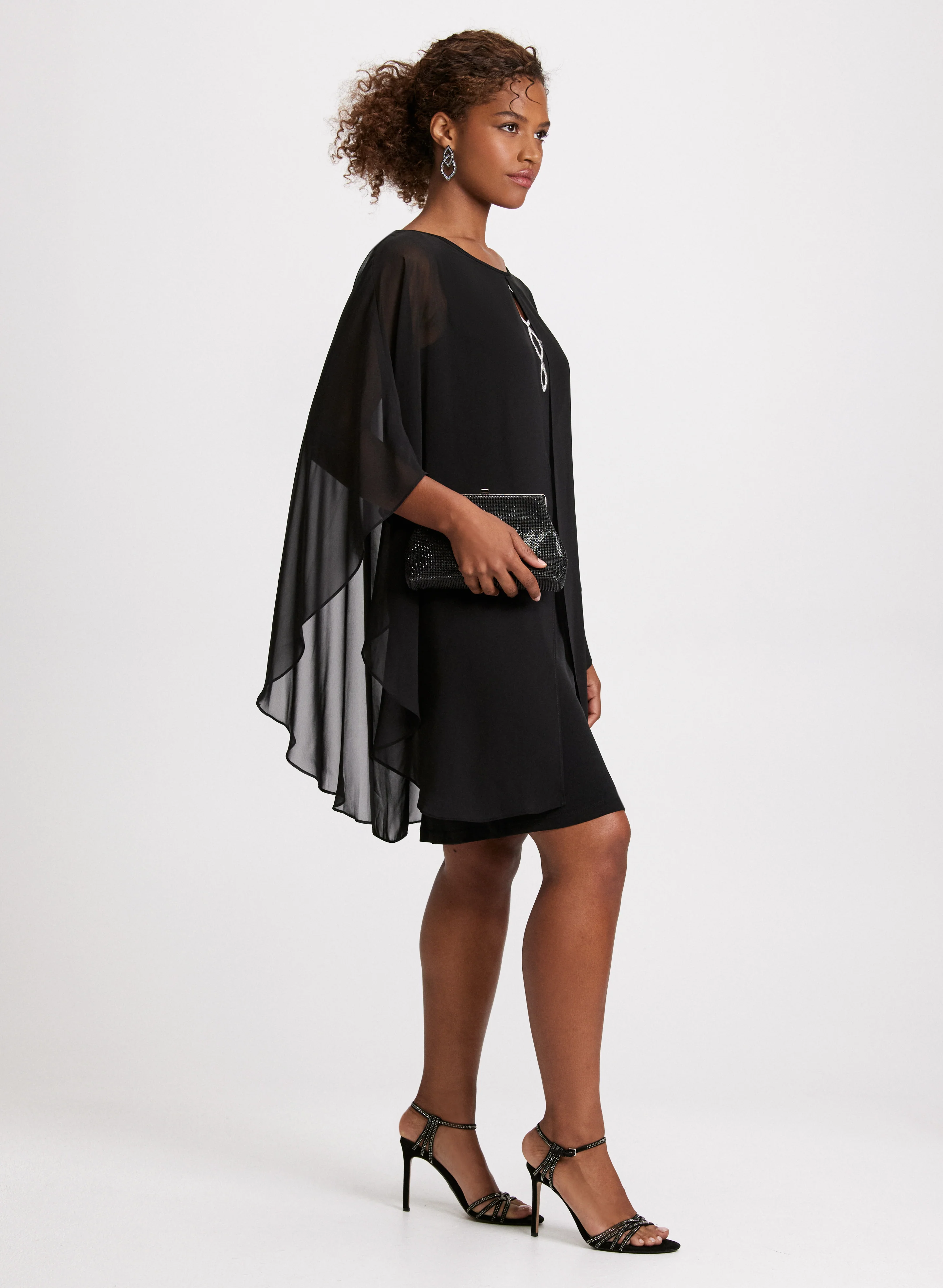 Poncho Effect Chiffon Dress - Image 2