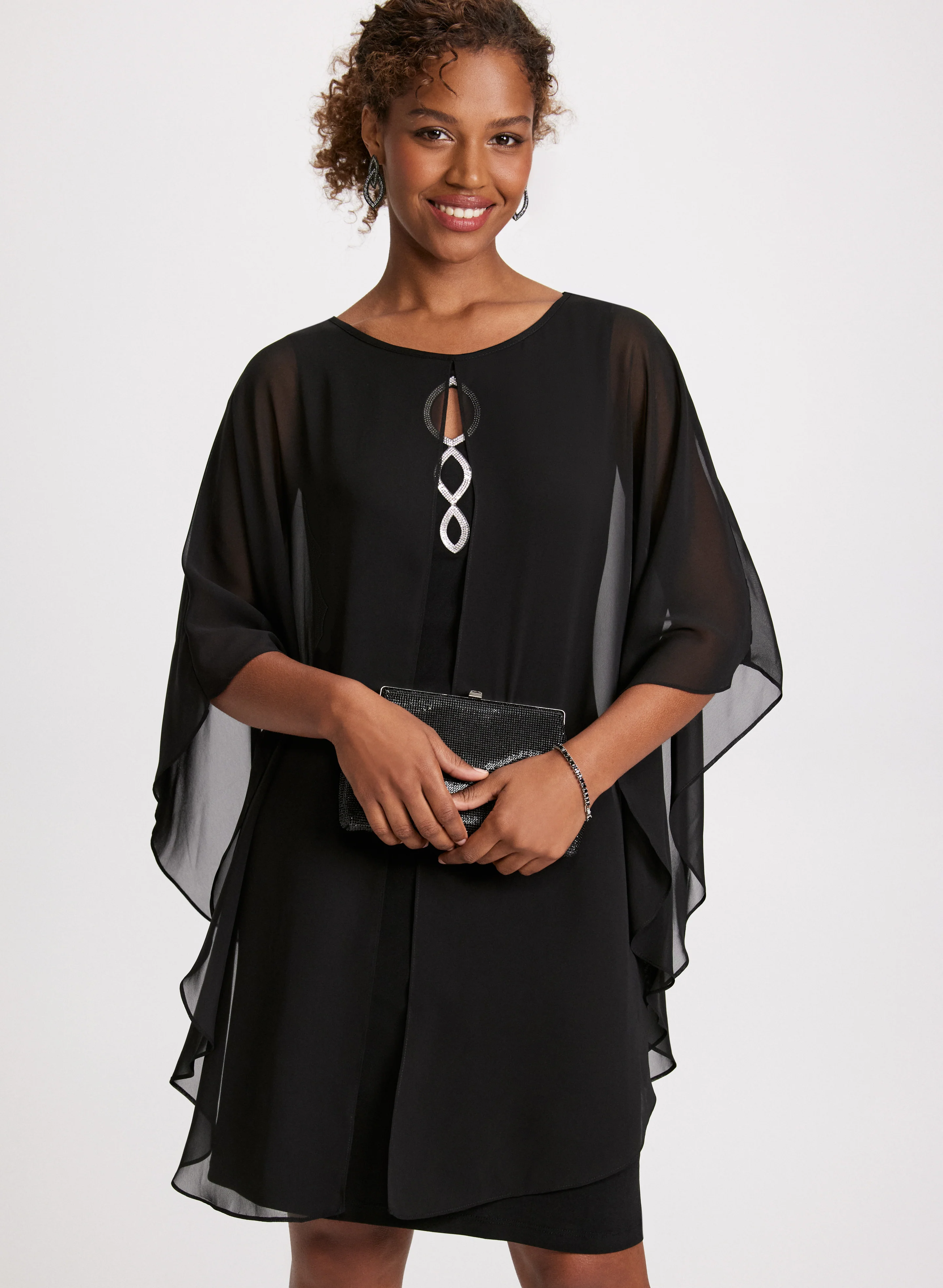 Poncho Effect Chiffon Dress - Image 5