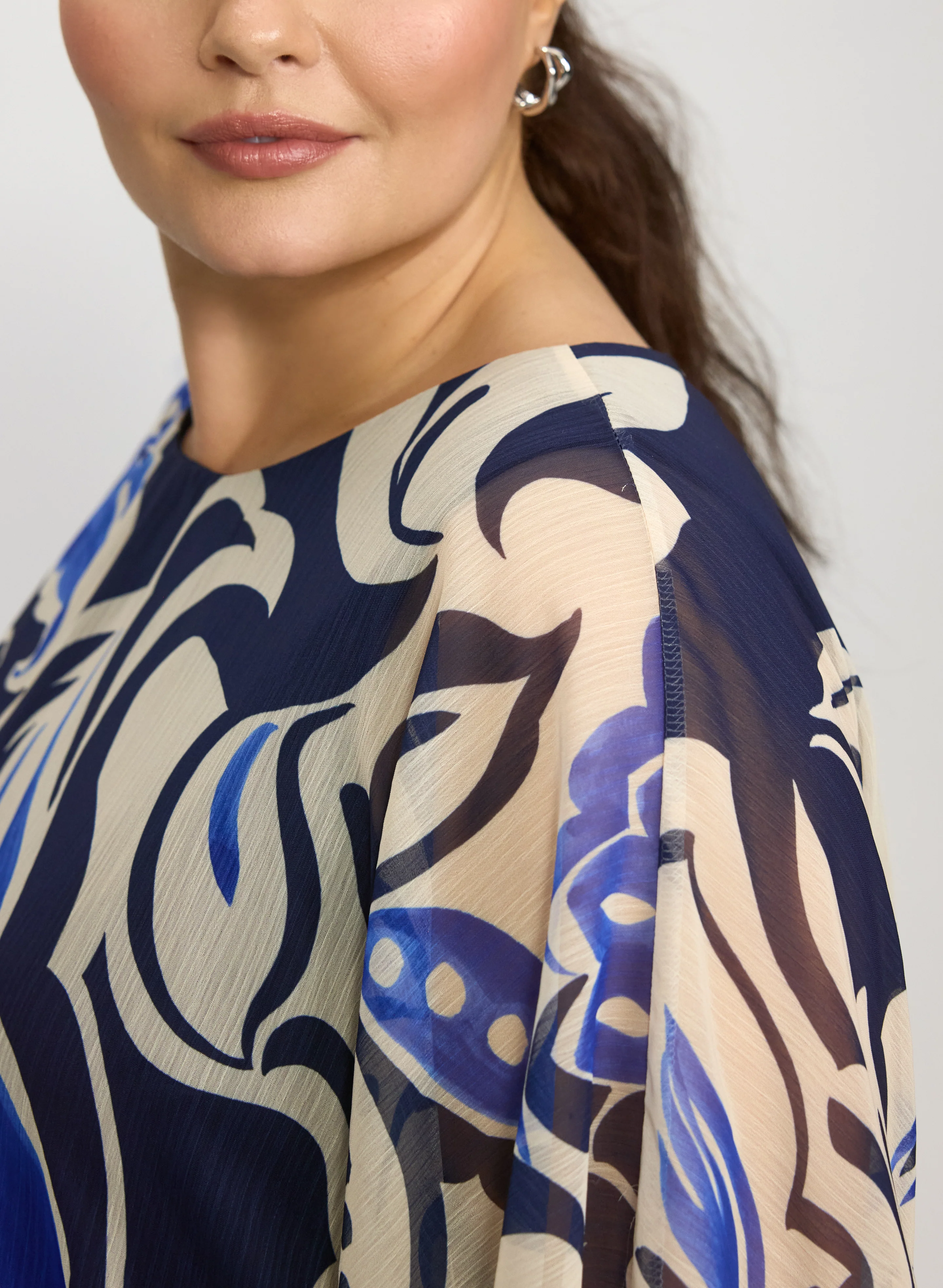 Printed Poncho-Style Blouse - Image 2